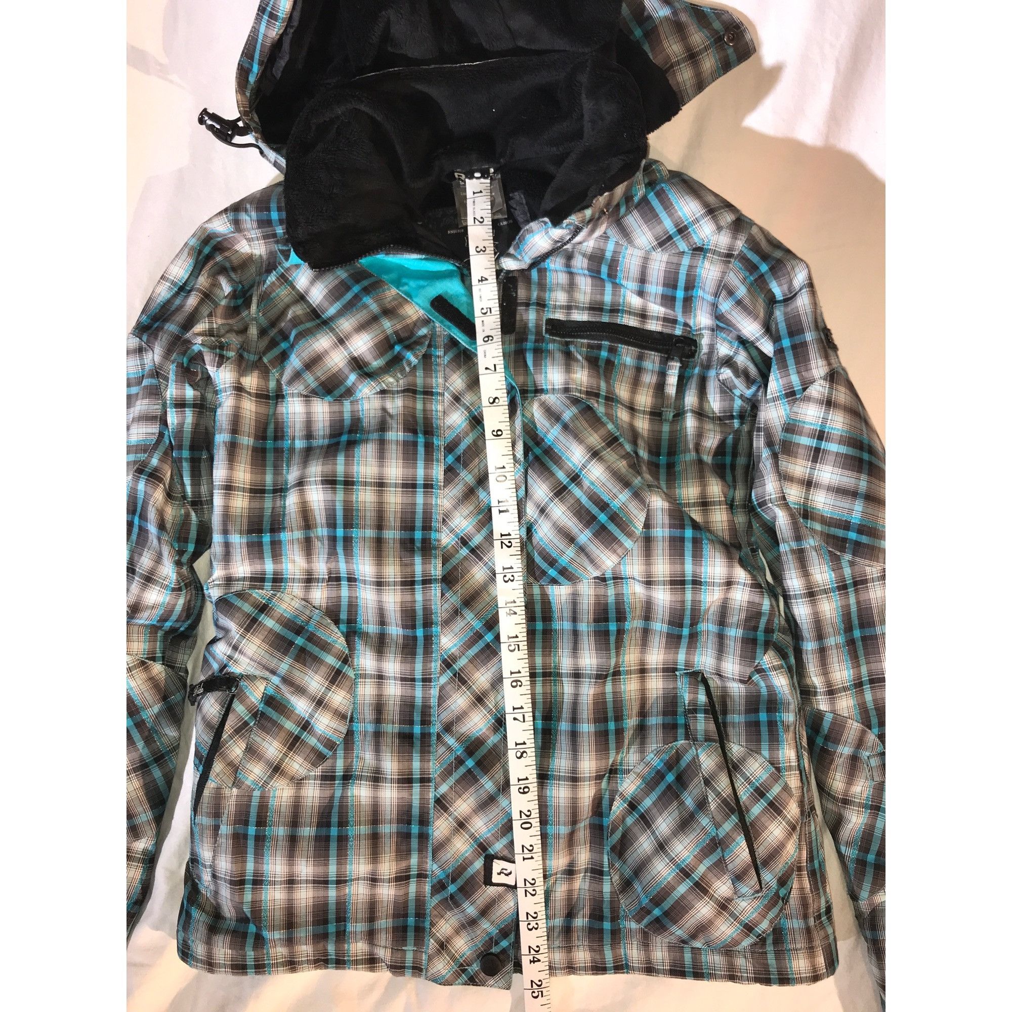 Designer Ride Snowboards Women's Hooded Aqua Plaid Ski Jacket Multico Size S / US 4 / IT 40 - 5 Thumbnail