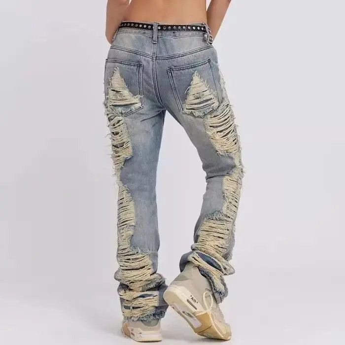 Japanese Brand Ripped Frayed Hole Blue Washed Jeans Size US 32 / EU 48 - 4 Thumbnail