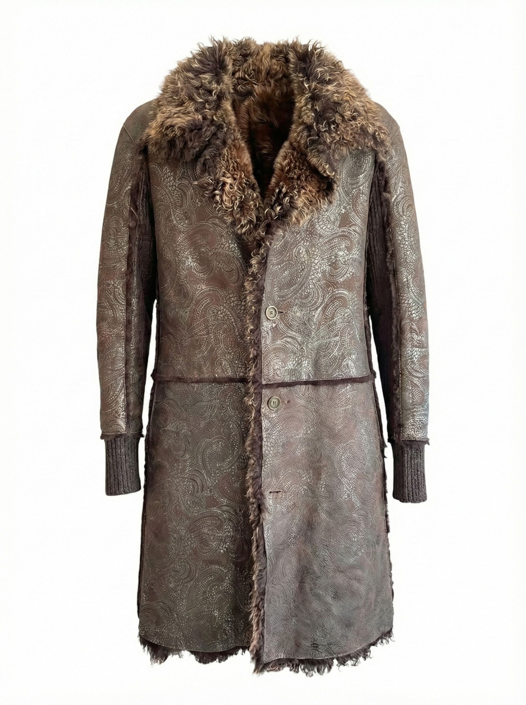 Roberto Cavalli MONGOLIAN LAMB FUR SHEARLING SUEDE LEATHER TATTOO HEAVY COAT Size XL / US 12-14 / IT 48-50 - 1 Thumbnail
