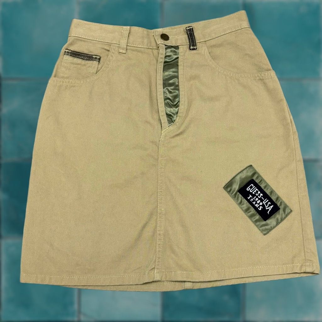 Guess VINTAGE Guess Georges Marciano Tan Green Womens 26" Denim Mini Skirt USA Size 26" / US 2 / IT 38 - 1 Thumbnail