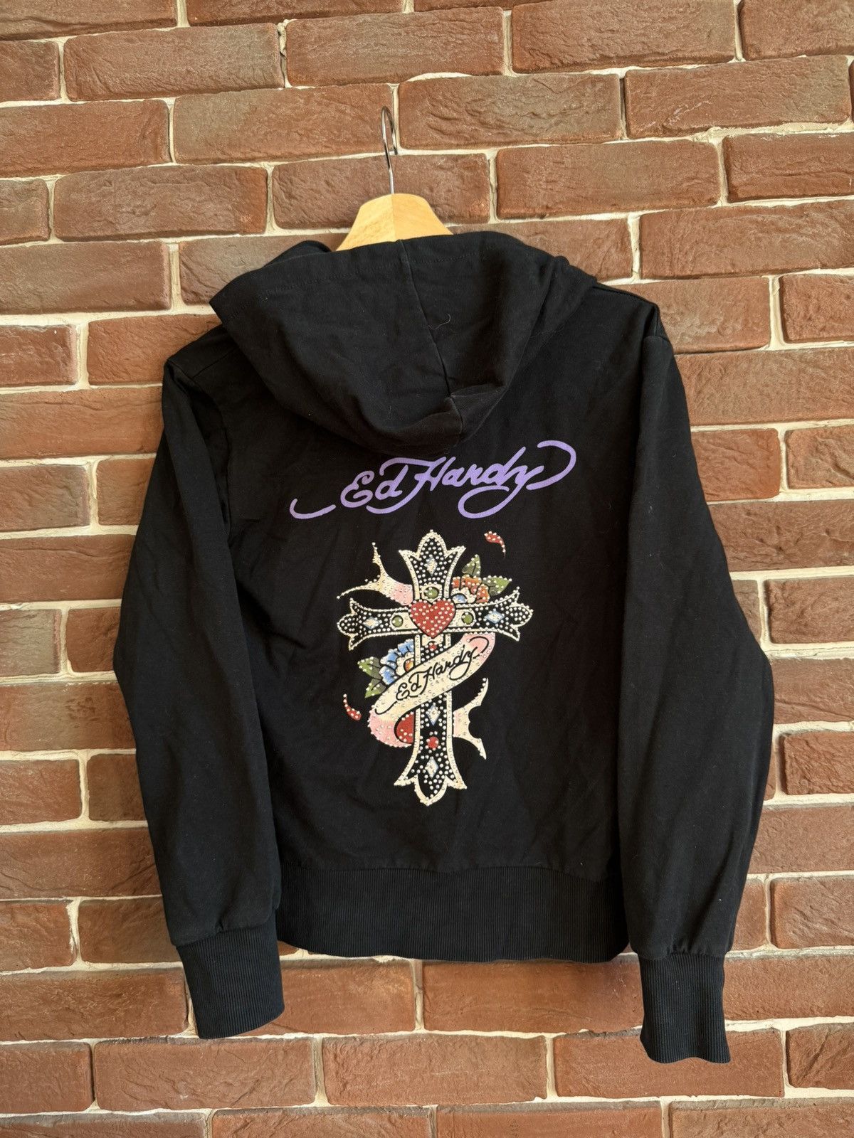 Vintage Y2K Ed Hardy Flower Skull Cross Audigier Zip hoodie