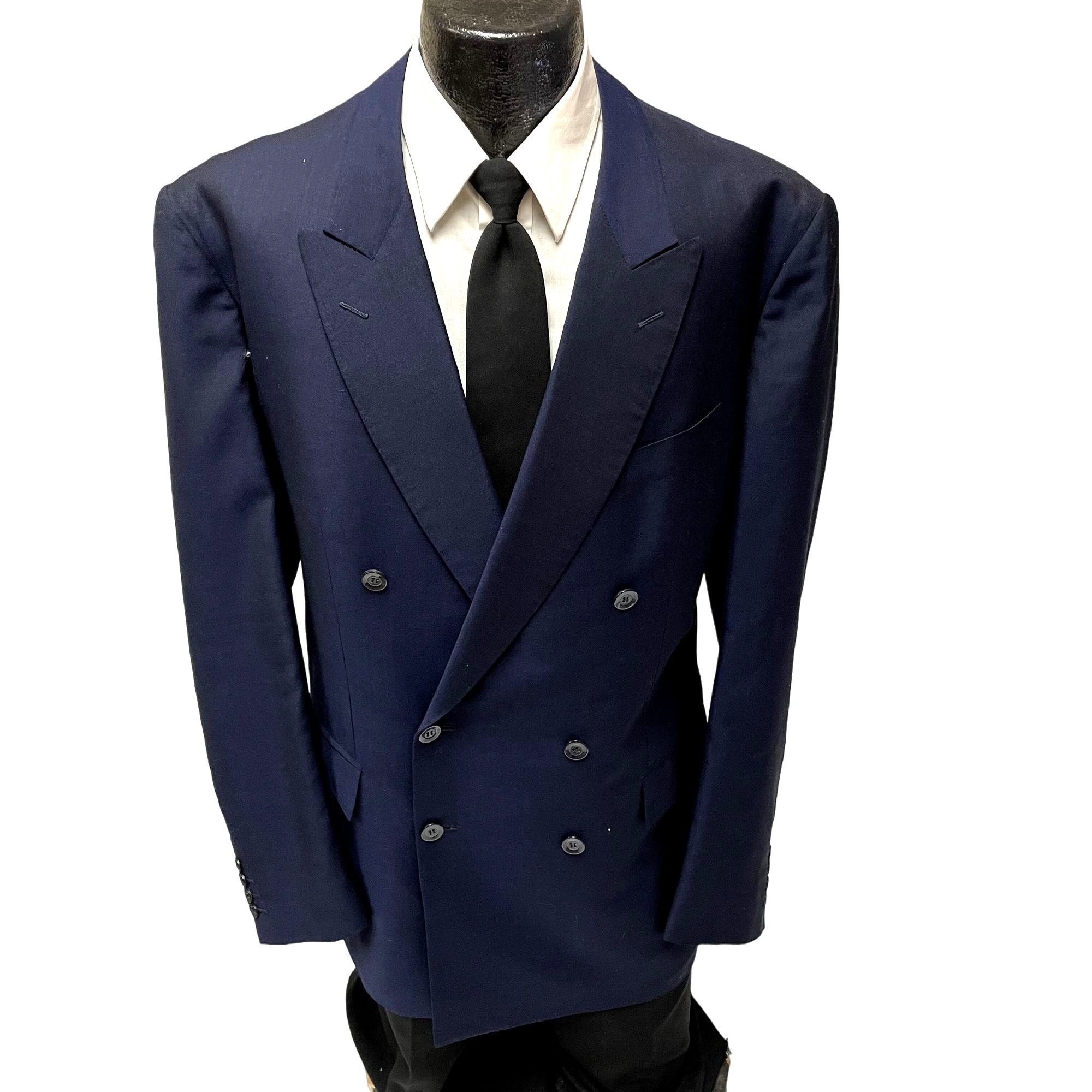 image of Unkwn VTG Bespoke Navy Blue Sport Coat Double Breasted Silk Jacket, Men's (Size 42L)