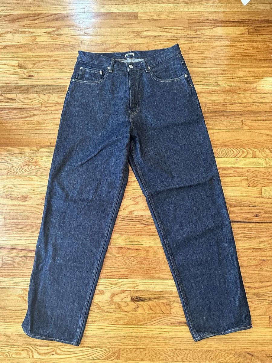 Pre-owned Auralee Indigo Hard Twist Wide Denim Jeans In Blue