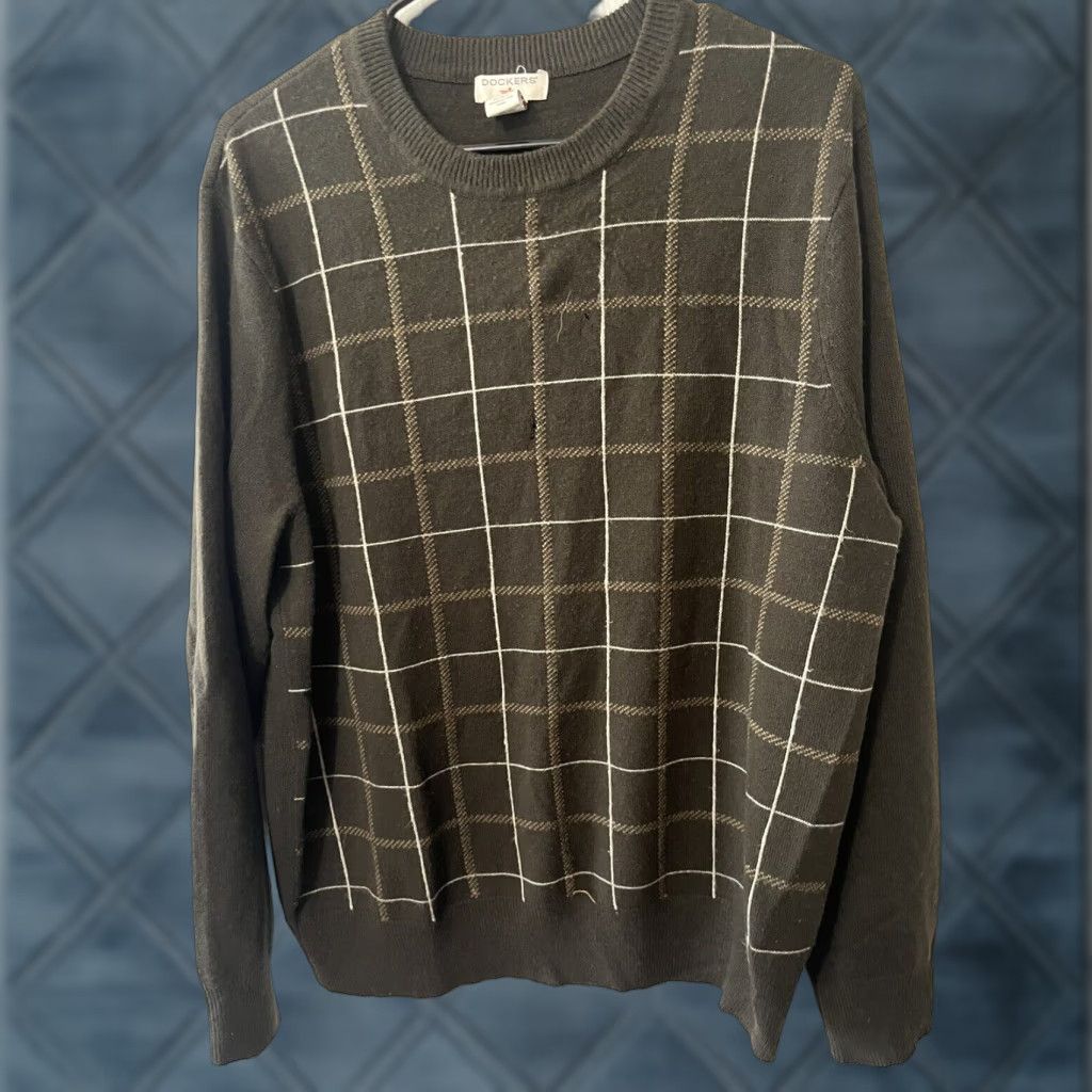 Dockers DOCKERS Mens Sweater Crew Neck Plaid Check Brown Dark Brown L Pullover Knit Acrylic Vintage No Size L Mens Sweater Crew Neck Brown Dark Brown L Size US L / EU 52-54 / 3 - 1 Thumbnail