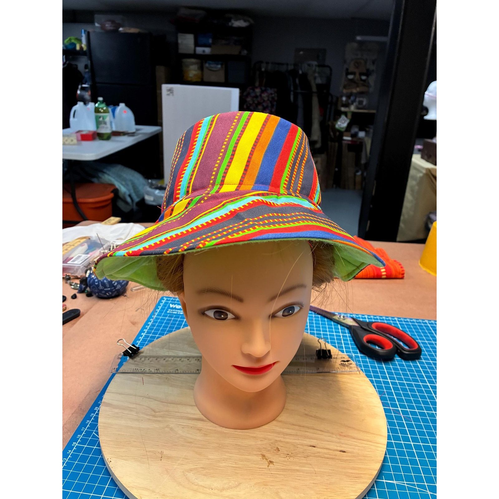 Other Upcycled Bucket Hat — Bold Multicolor Stripe, Lime Green Size ONE SIZE - 7 Thumbnail