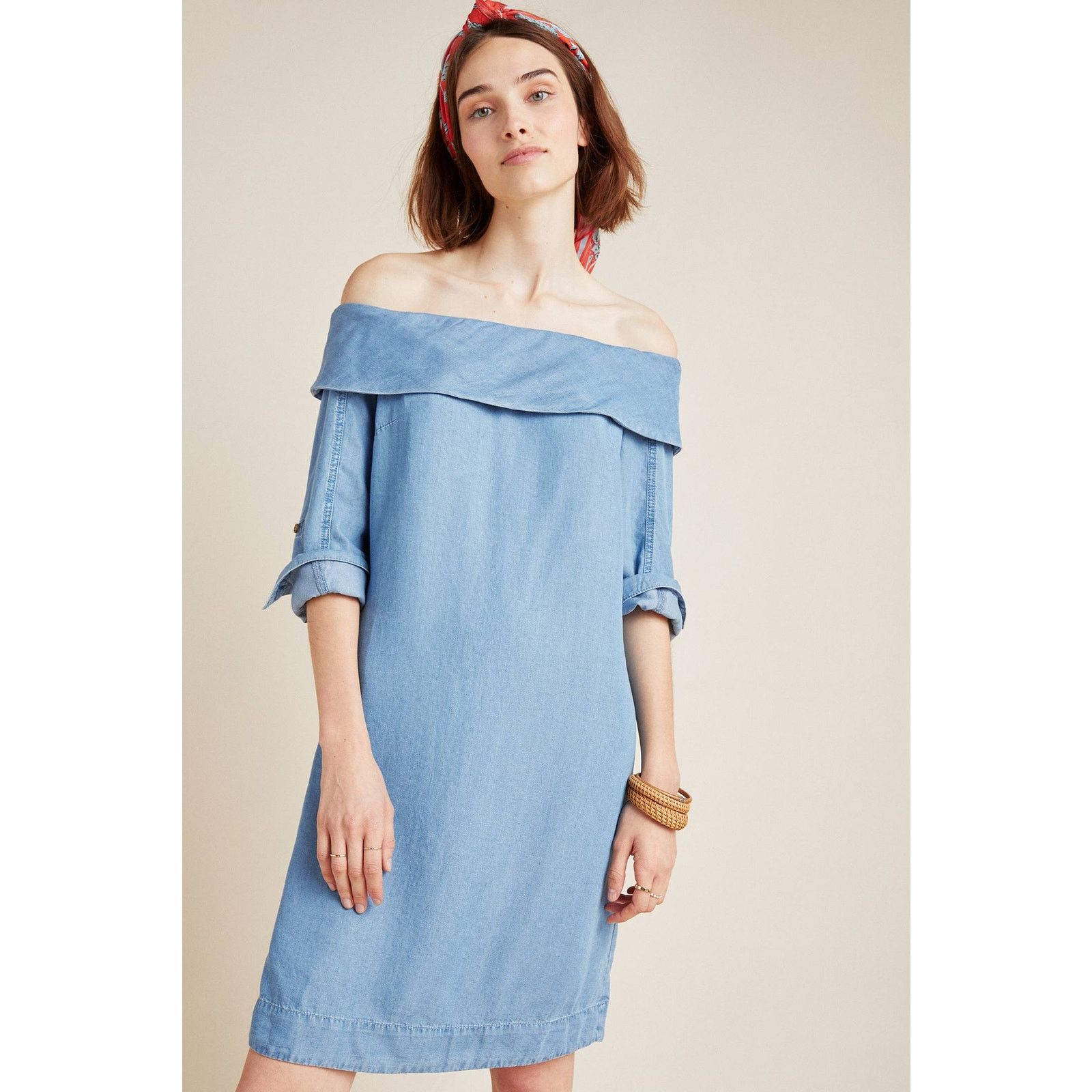 Anthropologie New Anthropologie Pilcro Off-The-Shoulder Chambray Dress Size XS / US 0-2 / IT 36-38 - 1 Thumbnail