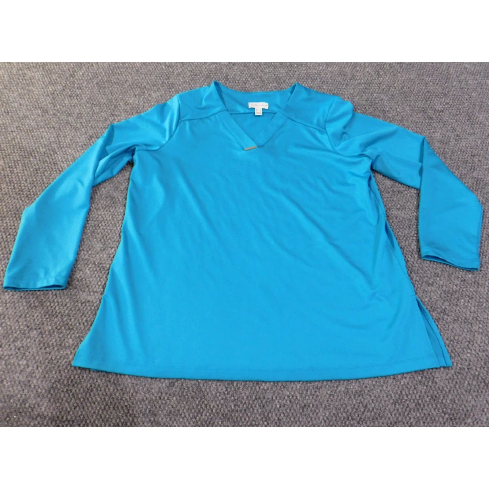 Vintage Susan Graver Blouse Shirt Womens Large Blue V-Neck Pullover Stretch Casual Shirt Women Size L / US 10 / IT 46 - 2 Thumbnail