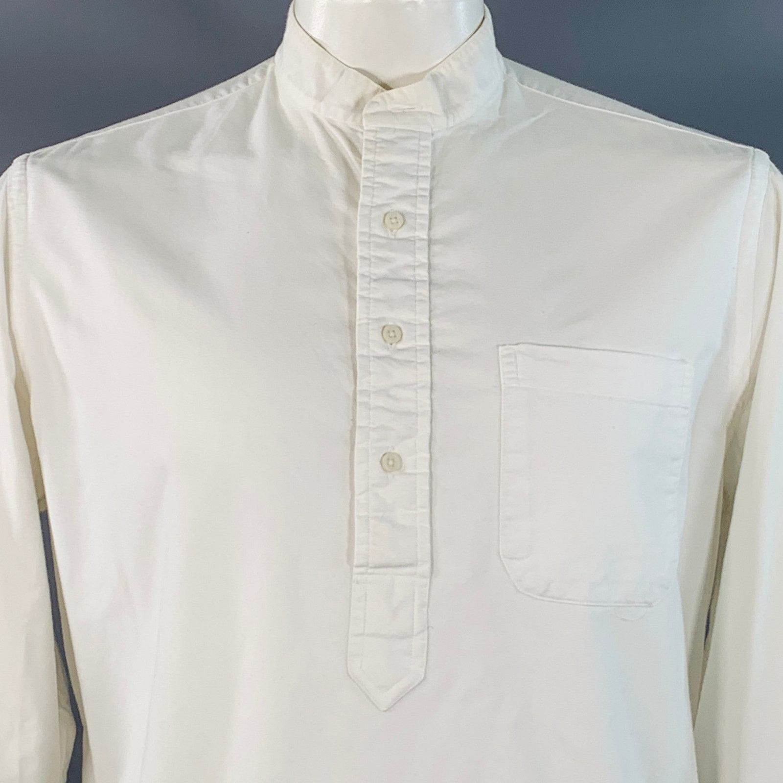 Other L White Cotton Half Placket One Pocket Long Sleeve Shirt Size US L / EU 52-54 / 3 - 2 Thumbnail