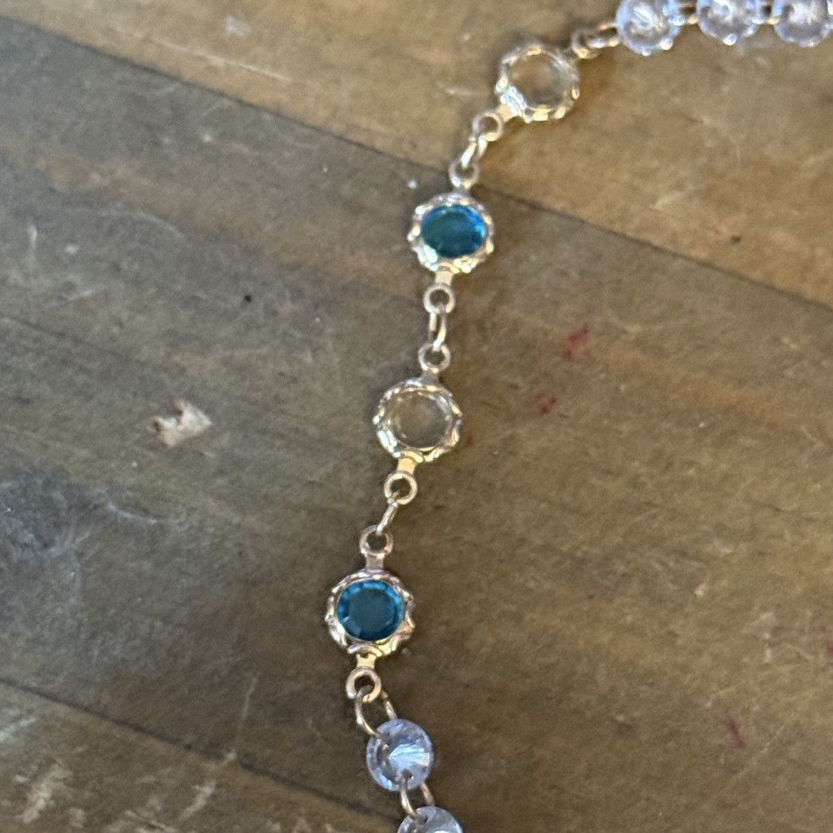 Other Gold tone teal and clear cubic zirconia crystal necklace Size ONE SIZE - 7 Thumbnail