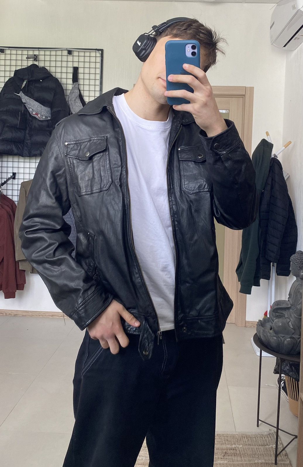 Vintage Leather Jacket Santa-Fe Vintage Men XL Black Size US XL / EU 56 / 4 - 2 Thumbnail