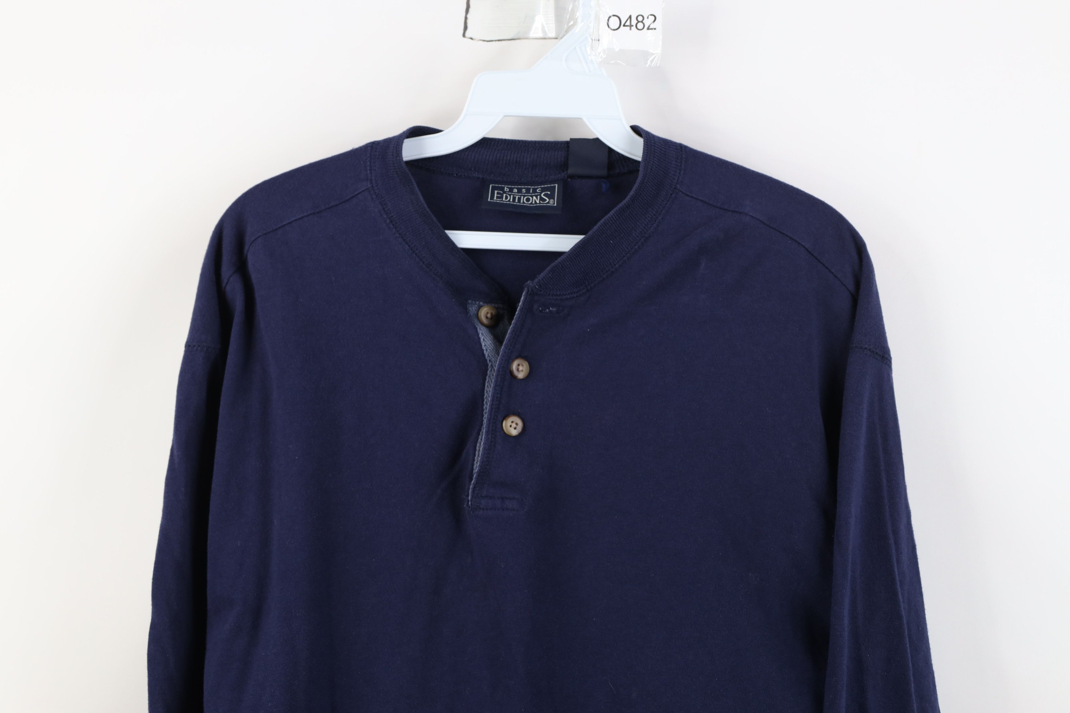 Vintage Vintage 90s Streetwear Blank Long Sleeve Henley T-Shirt Blue Size US S / EU 44-46 / 1 - 2 Thumbnail