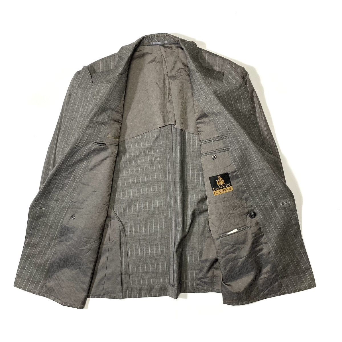 Lanvin Lanvin Paris Blazer Grey Striped Double Breasted Size 48R - 6 Thumbnail
