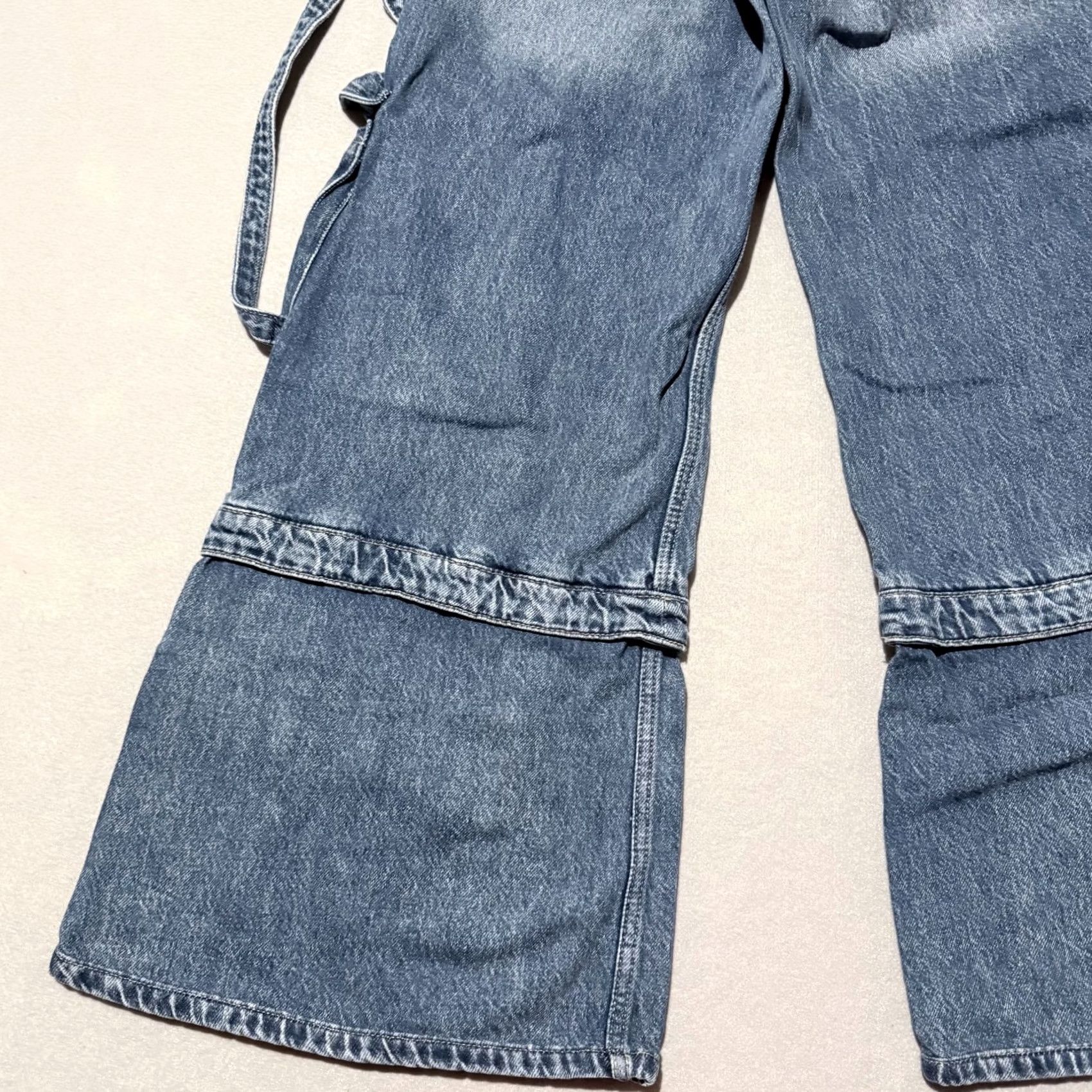 Bershka Bershka Jeans Women Blue Mid Cargo Flared Relaxed Baggy Y2K 00 Vintage City 90s Bohemian Logo Size 24" / US 00 / IT 34 - 7 Thumbnail