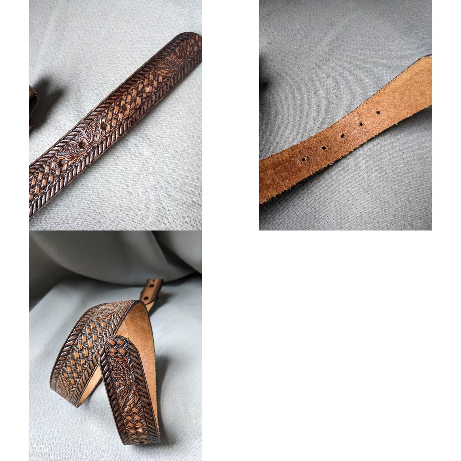 Vintage VINTAGE Brushy Creek Western Belt 28 Brown Leather Tooled Eagle Buckle Men Size 28 - 8 Thumbnail