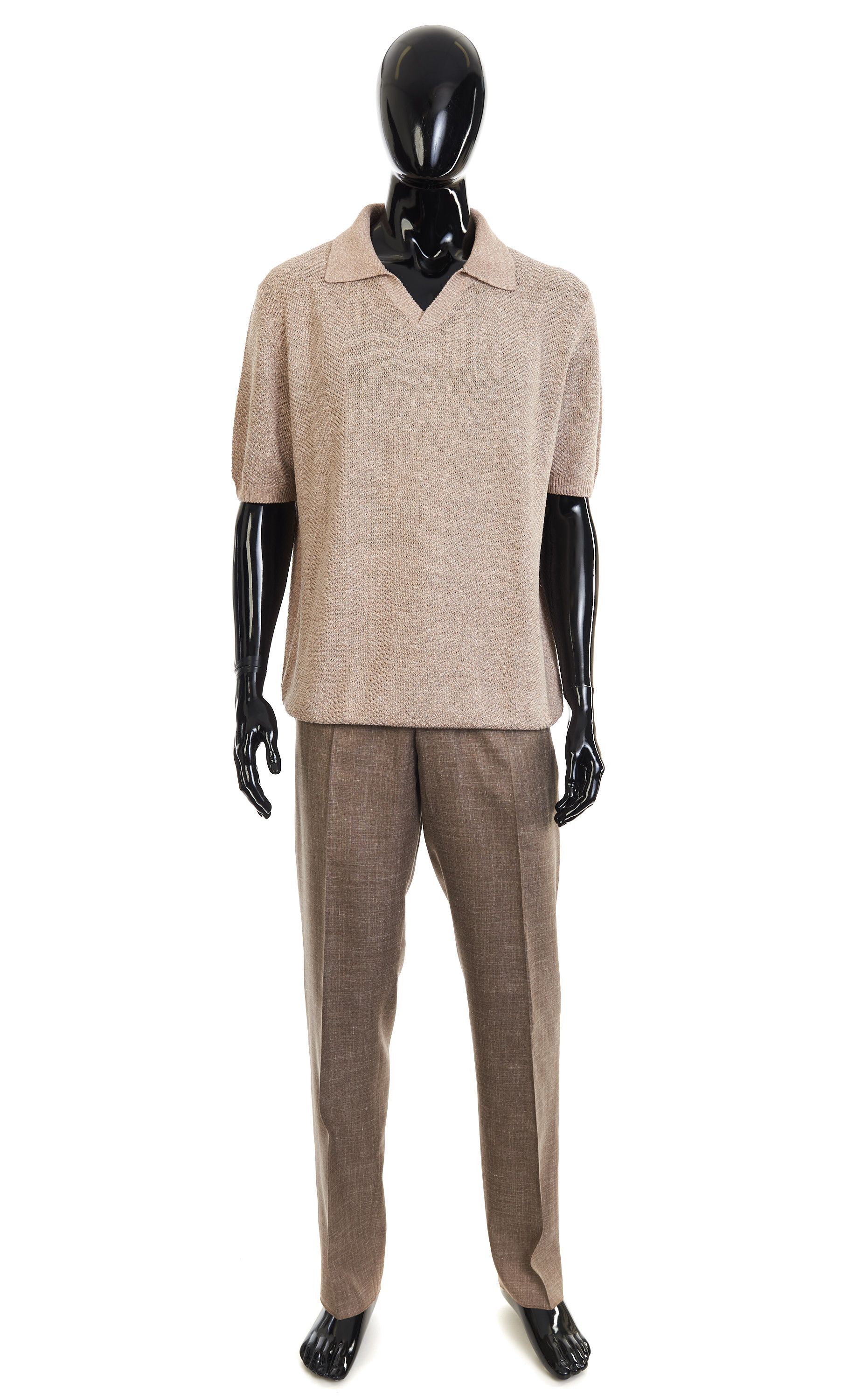 Other Brett Johnson Silk & Linen Polo Shirt, Herringbone Knit Size US M / EU 48-50 / 2 - 2 Thumbnail