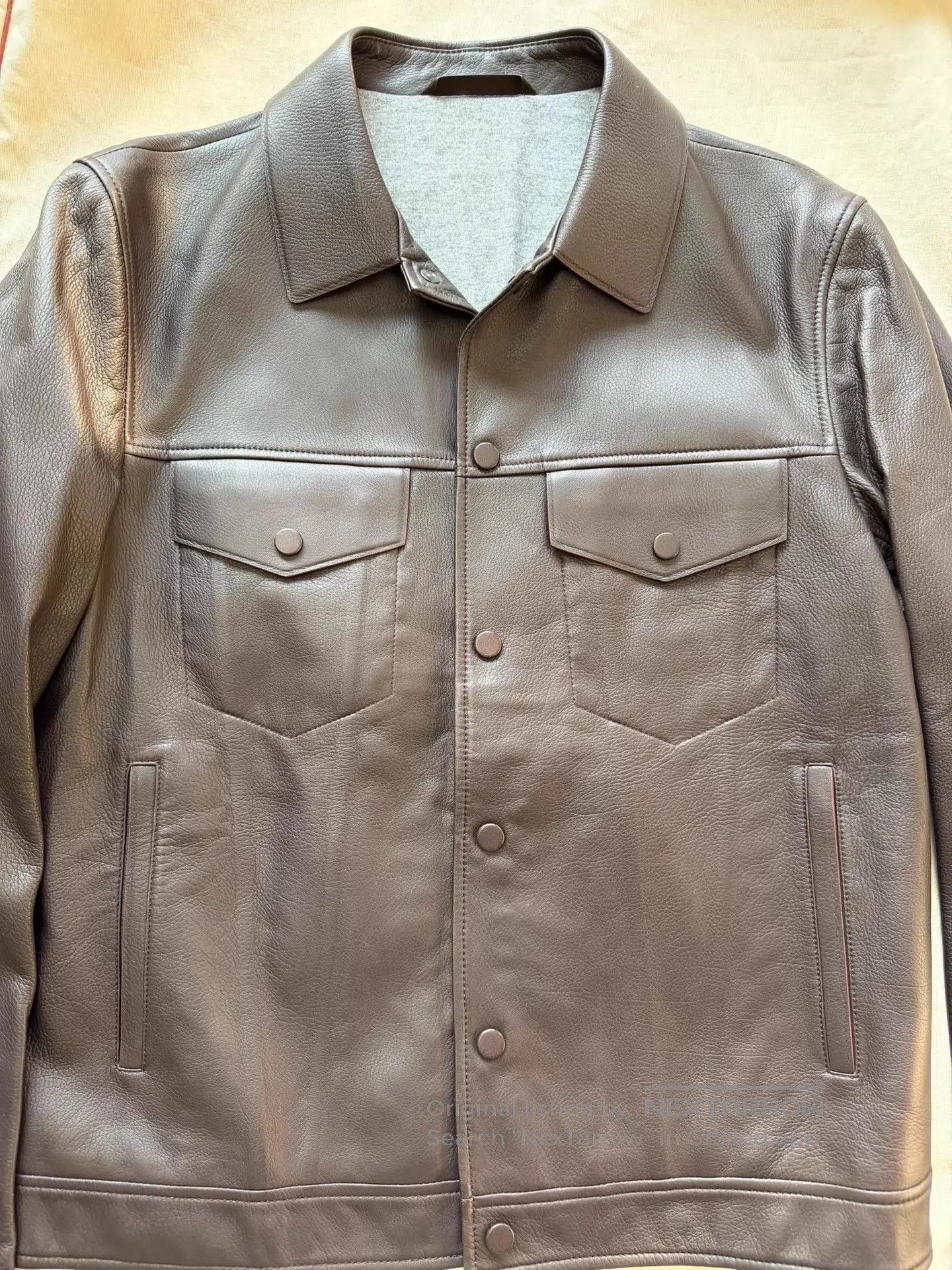 Cesare Attolini Black Leather Jacket with Button Front - Size M. Size US M / EU 48-50 / 2 - 3 Thumbnail