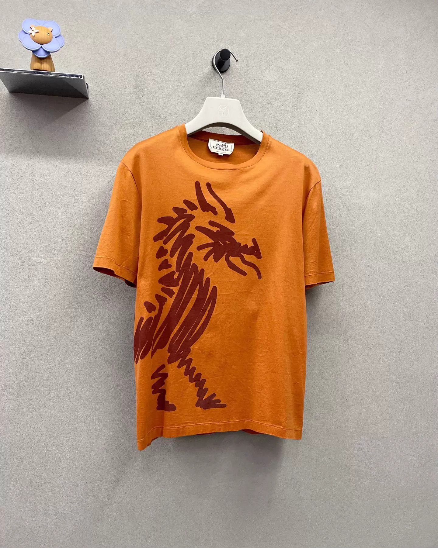Hermes Hermes orange short-sleeve hand-painted dragon xs Size US XS / EU 42 / 0 - 2 Thumbnail