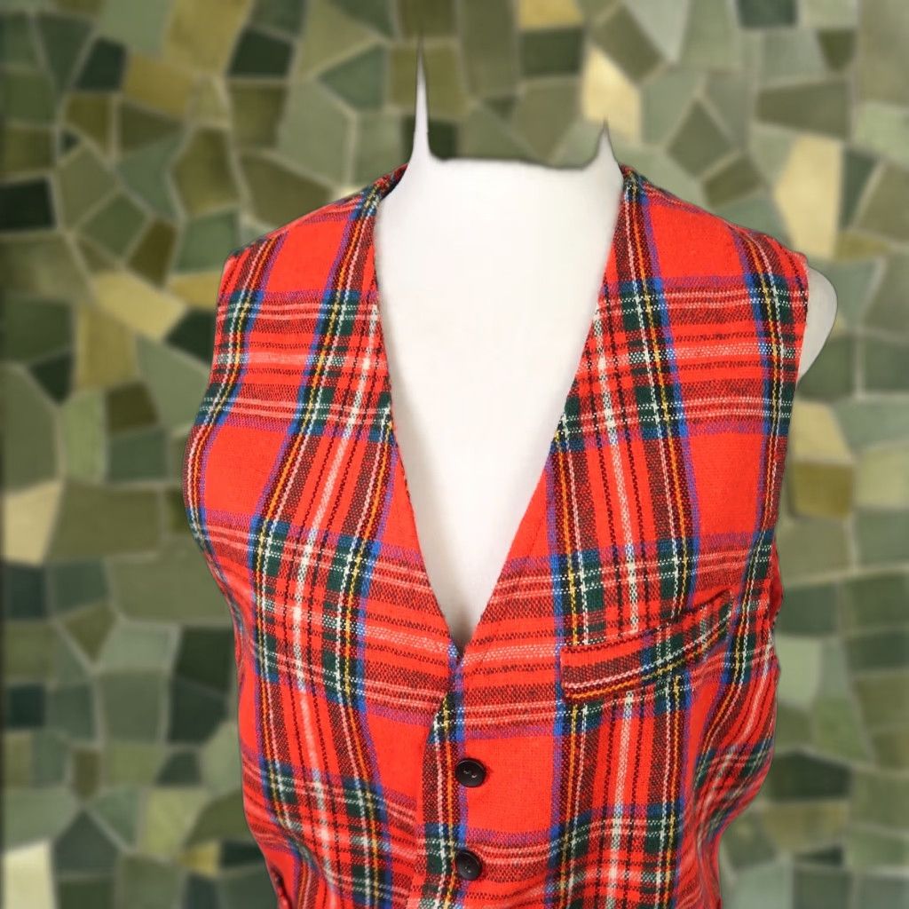 Vintage VINTAGE Vest Womens M Plaid Wool 70s Red Blue Button Front Fall Winter 80s Womens M Size M / US 6-8 / IT 42-44 - 1 Thumbnail