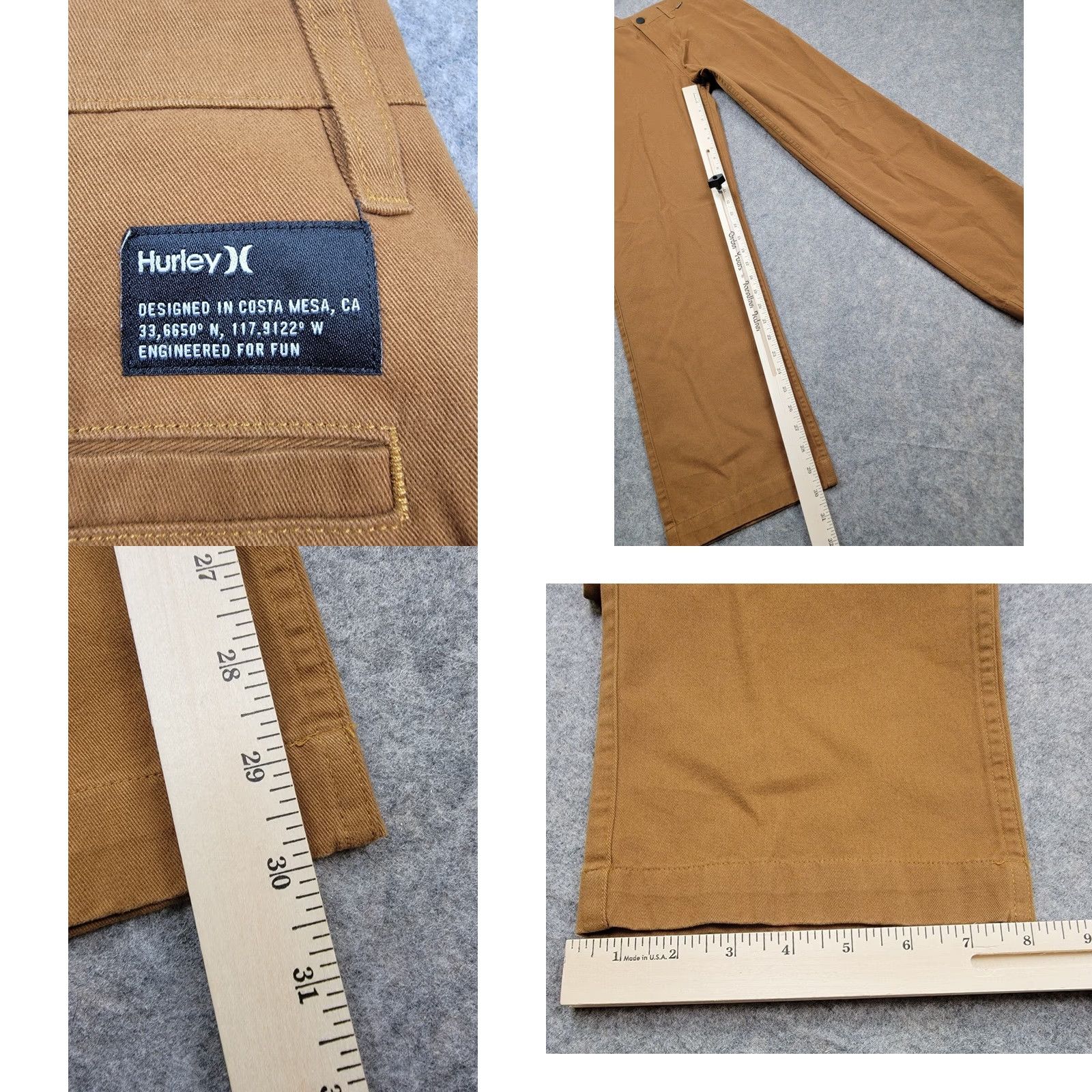 Hurley Hurley Pants Mens 30 Brown Relaxed Chino Tapered Leg 100% Cotton NWT Holiday Beach Casual Travel Front Zip Pocket Button Logo Size US 30 / EU 46 - 9 Thumbnail