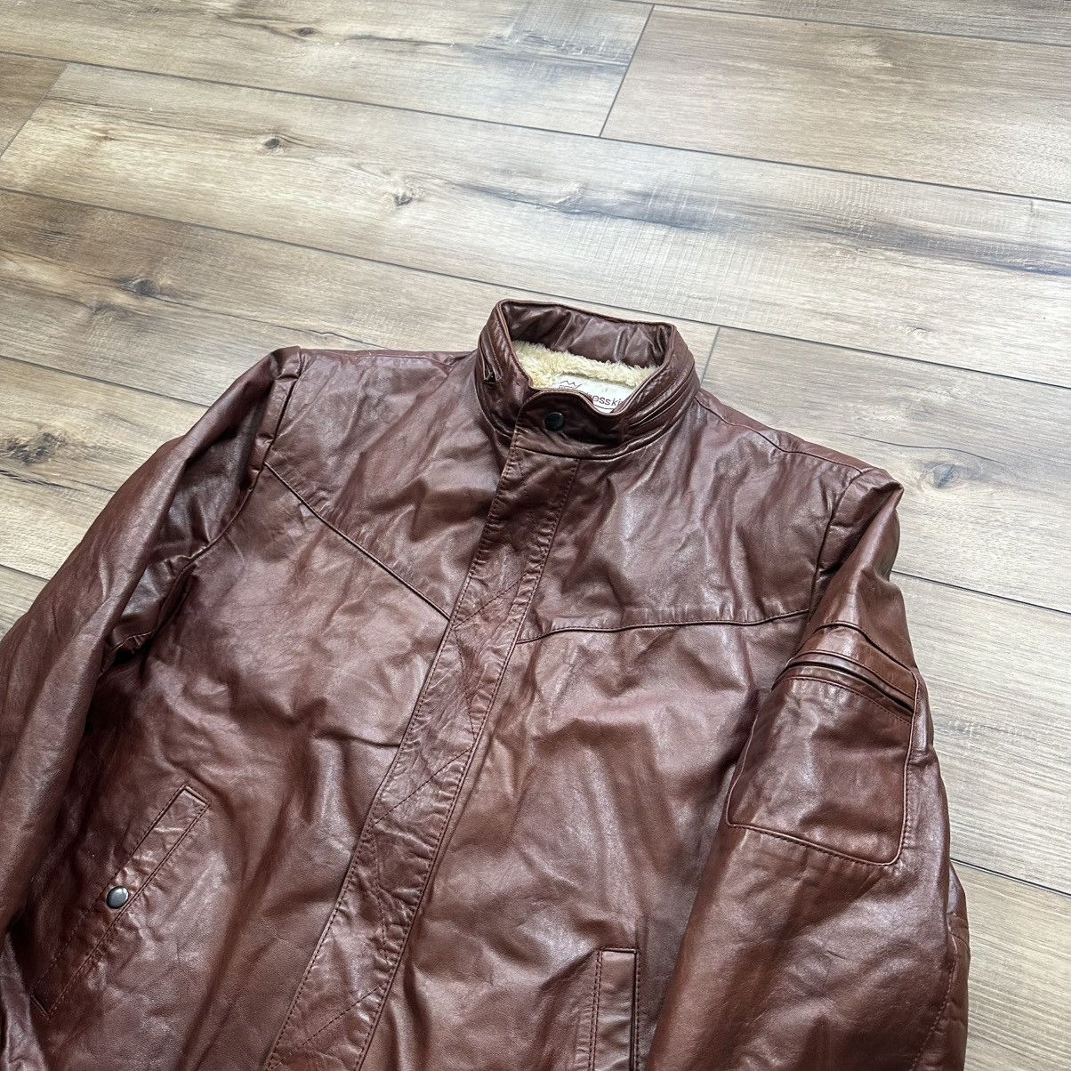 Other Vintage 90s Chess King Leather Sherpa Lined Bomber Jacket Size US L / EU 52-54 / 3 - 4 Thumbnail
