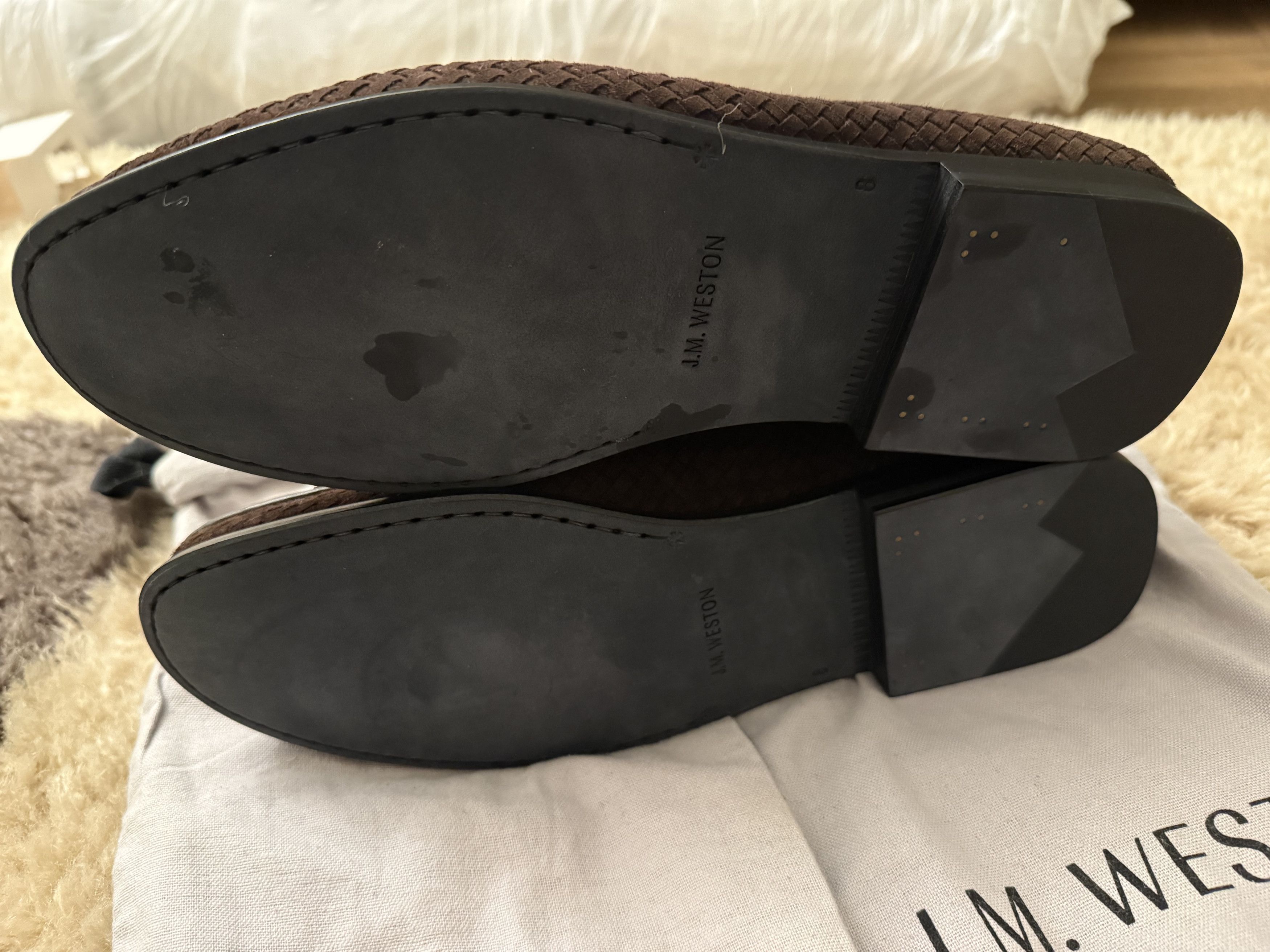 J.M. Weston J.M. WESTON Woven Supple Ebony Suede Goatskin Loafers -Brown Size US 9 / EU 42 - 8 Thumbnail