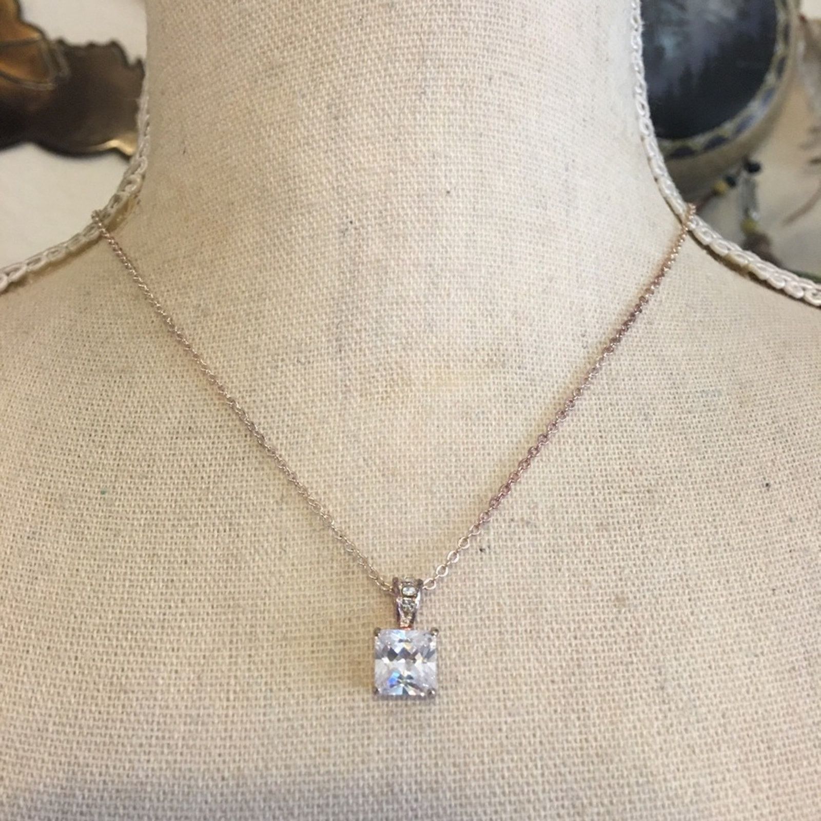 Vintage Vintage square cut cubic zirconia pendant on chain Size ONE SIZE - 1 Thumbnail