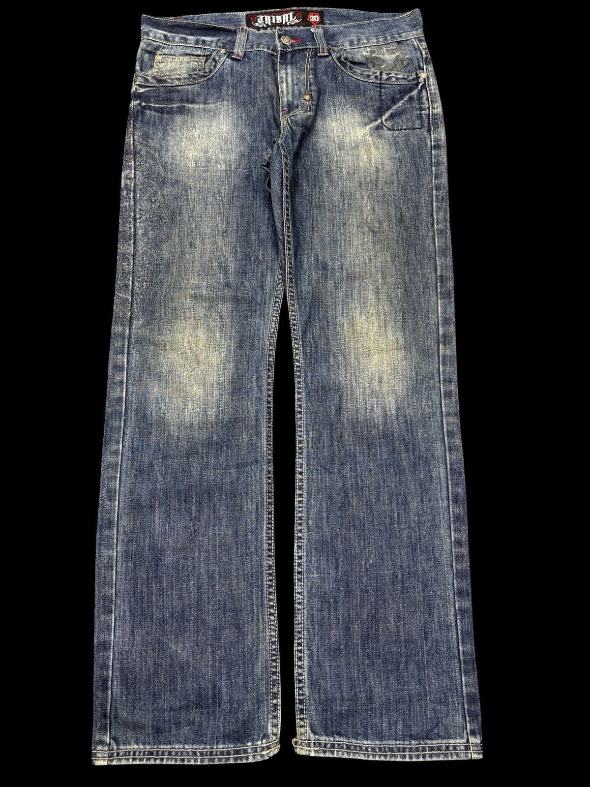 Japanese Brand 💥Dragon Embroidery💥Tribal Insane Blue Wash Denim F652 Size US 34 / EU 50 - 3 Thumbnail