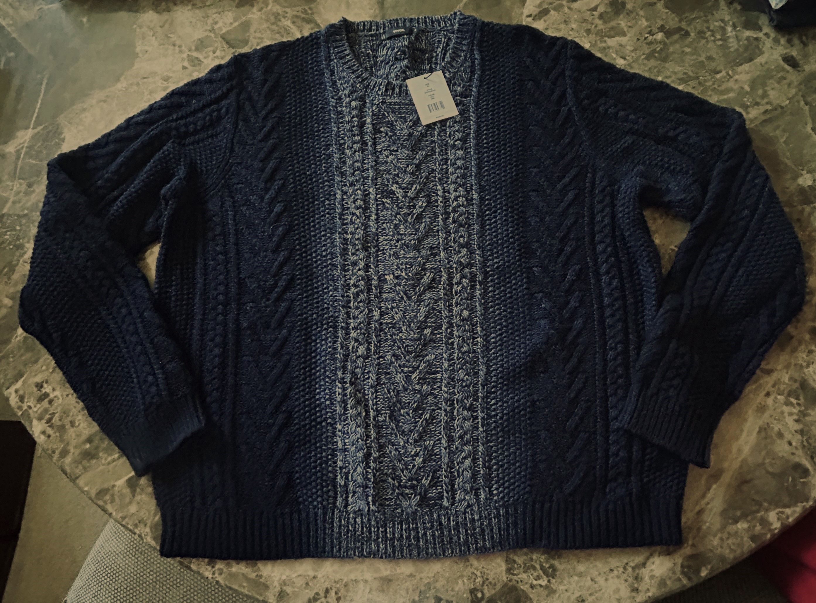 Vince Vince Cable Knit Sweater Navy Marled XL Wool Cashmere Size US XL / EU 56 / 4 - 2 Thumbnail