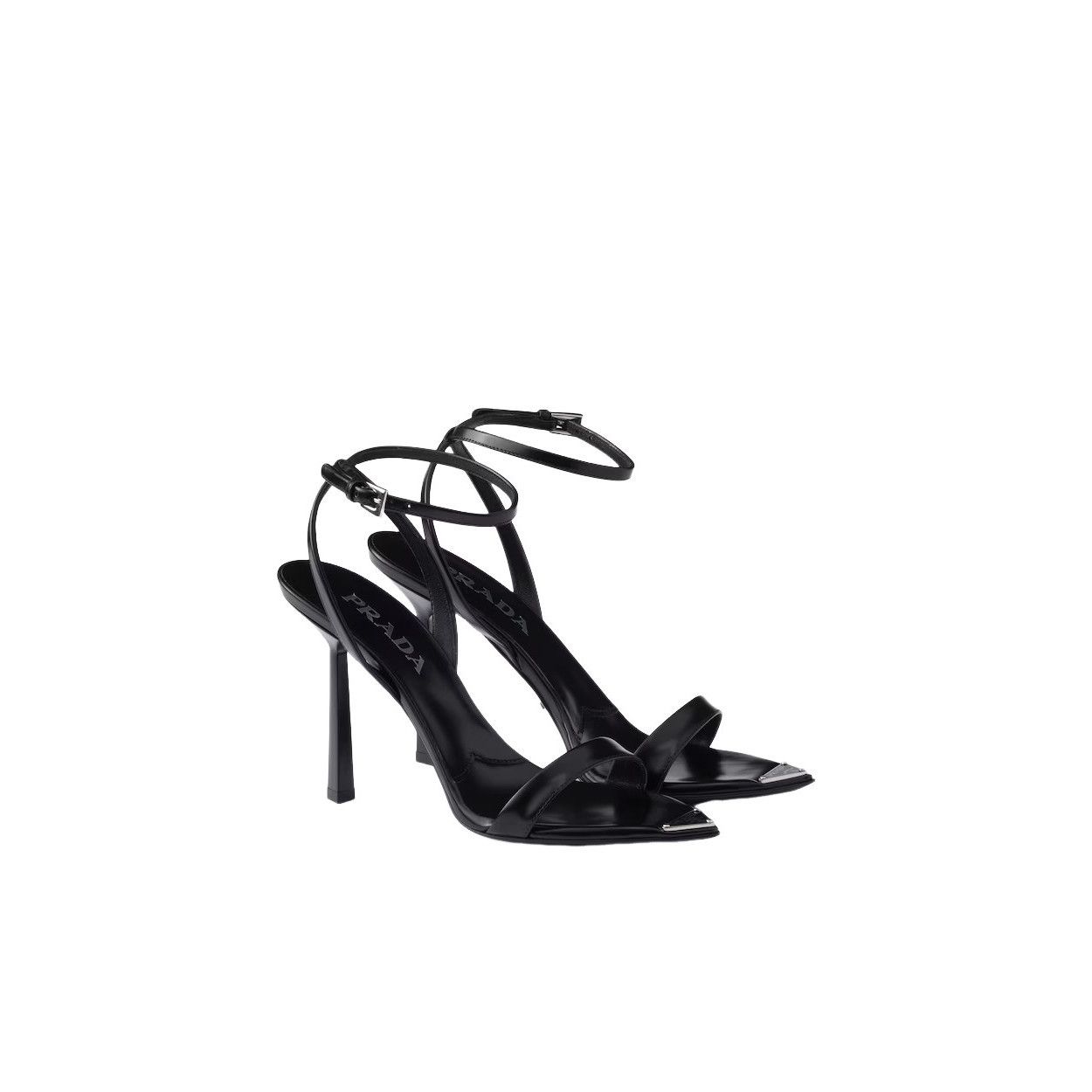 Prada PRADA $1250 Black 100mm Brushed Leather Sandals New & Authen Size US 8 / IT 38 - 1 Thumbnail