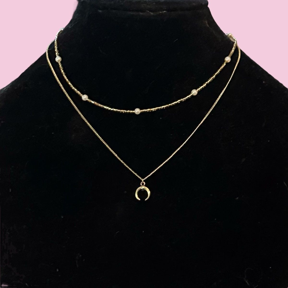 Other Gold tone layered bead and chain horn pendant necklace Size ONE SIZE - 1 Thumbnail