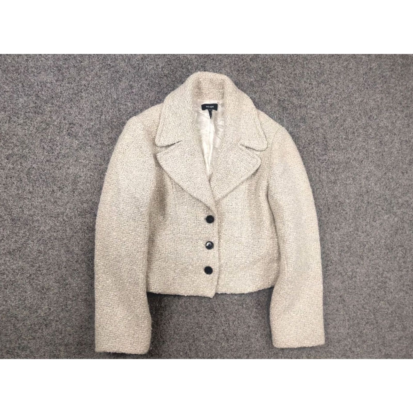 ME+EM Me+Em Meanden Design Italian Tweed Slim Crop Blazer Button Jacket White Wool Blend XL Womens Size XL / US 12-14 / IT 48-50 - 4 Thumbnail