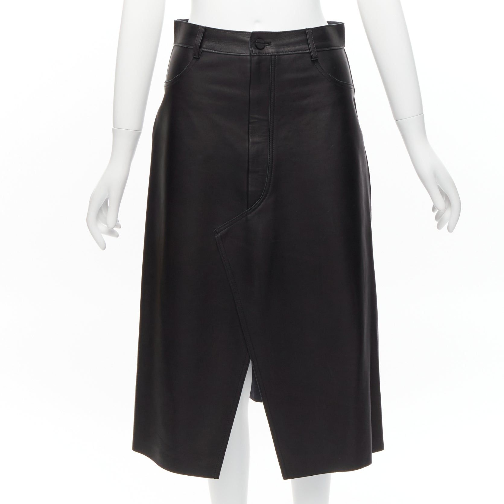 Dion Lee DION LEE black sheep leather back yoke front slit A-line skirt UK6 XS Size 26" / US 2 / IT 38 - 1 Thumbnail