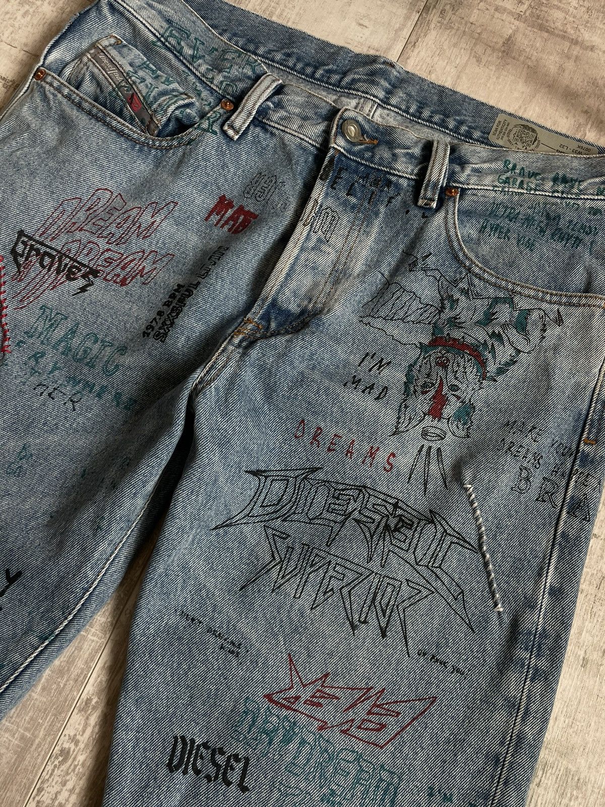 Diesel Diesel Mharky Denim Jeans Y2K Art Printed RARE Size US 32 / EU 48 - 5 Thumbnail