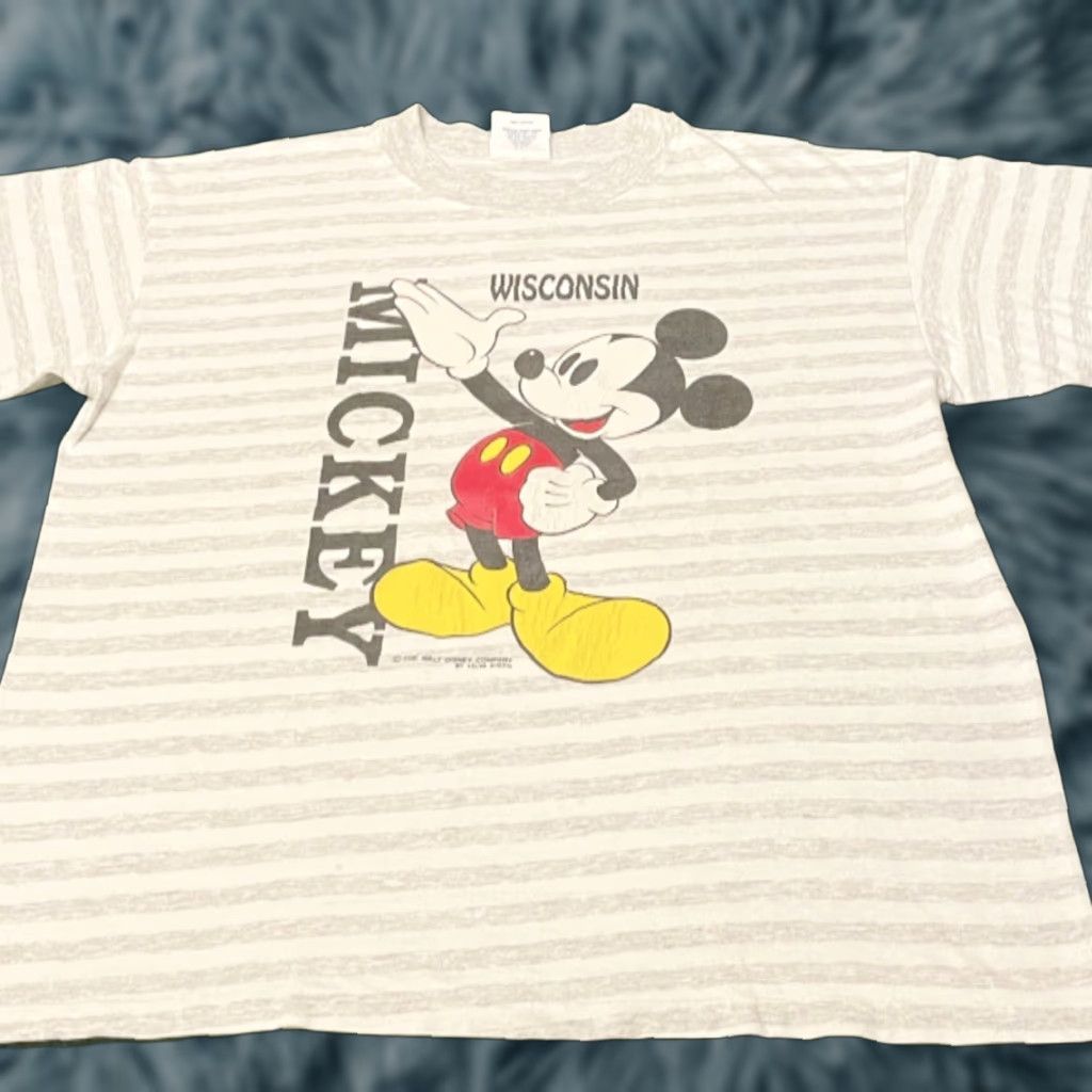 Disney VINTAGE Disney Mickey Mouse Wisconsin Striped Shirt Mens L Gray 90s Cartoon VTG USA Mens Size US L / EU 52-54 / 3 - 1 Thumbnail