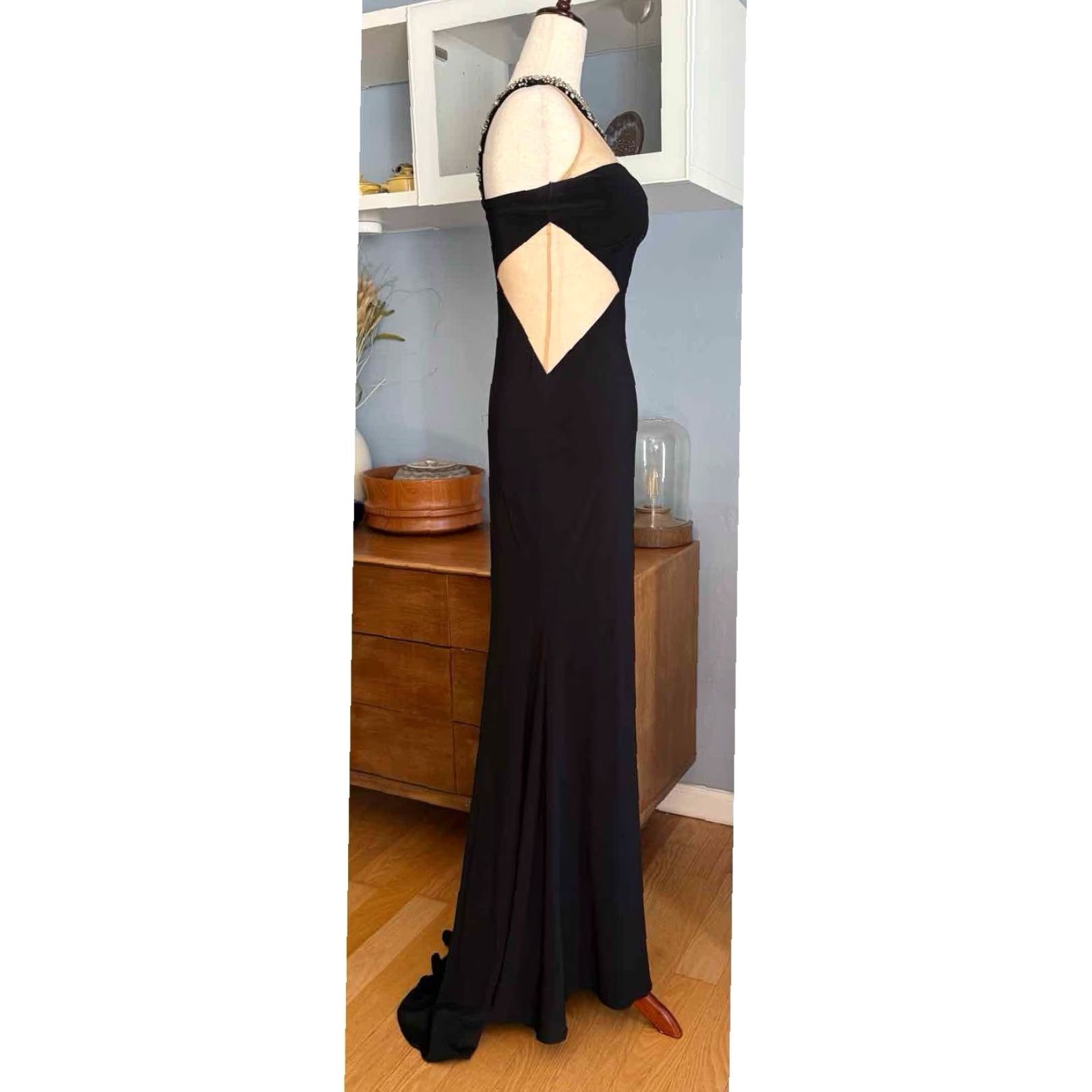 Vintage Sherri Hill Maxi Dress Black Beaded Neck Collar Gown 0 Sud Prom Women's Vintage Style Size XS / US 0-2 / IT 36-38 - 6 Thumbnail