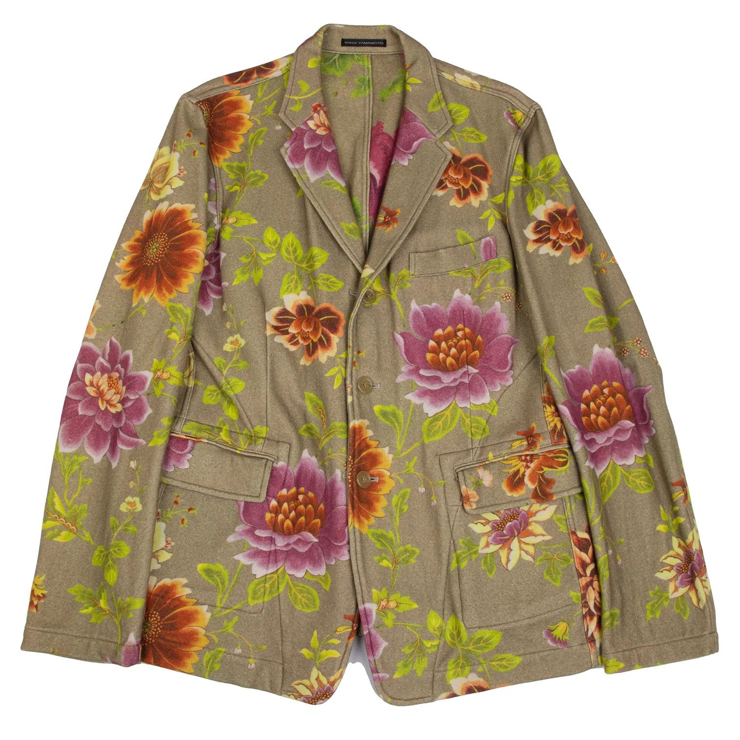 Jean Paul Gaultier Wool Floral Print Reversible Jacket in Khaki Multi Size US M / EU 48-50 / 2 - 1 Thumbnail
