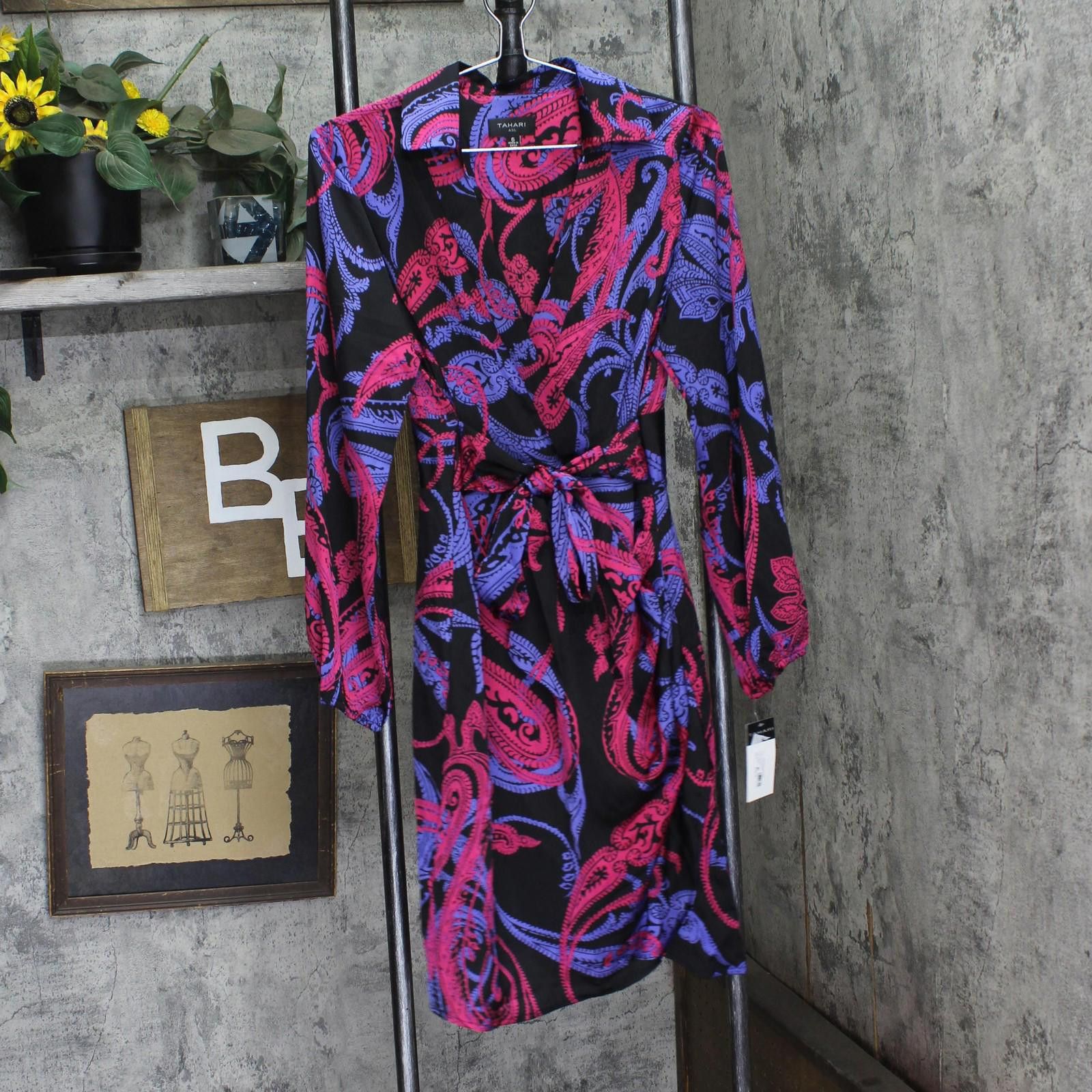 Other Nwt Tahari Asl Faux-wrap Dress Dem643-t4 Black Cobalt 6 Size M / US 6-8 / IT 42-44 - 1 Thumbnail