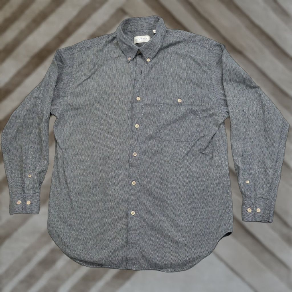 Murano VINTAGE Murano Shirt Mens L Blue Tan Button Up Herringbone Twill Cotton Size US L / EU 52-54 / 3 - 1 Thumbnail