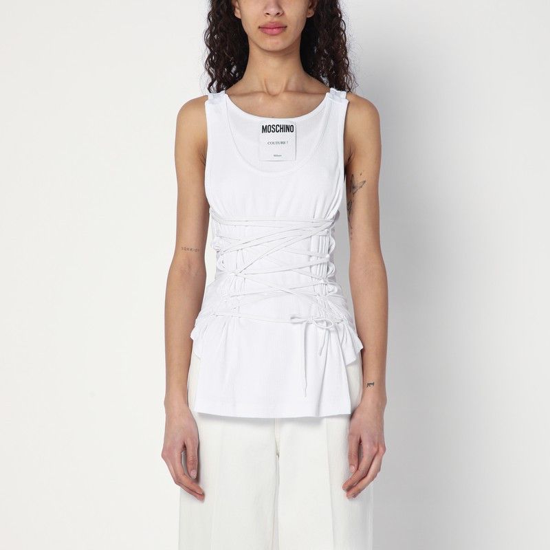Moschino Moschino White Tank Top In Cotton With Laces Size M / US 6-8 / IT 42-44 - 1 Thumbnail
