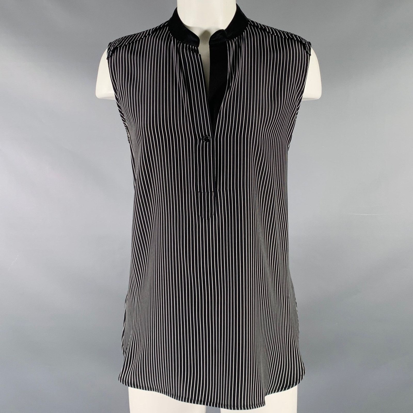Rag & Bone RAG & BONE M Black White Silk Stripe Sleeveless Casual Top Size M / US 6-8 / IT 42-44 - 1 Thumbnail