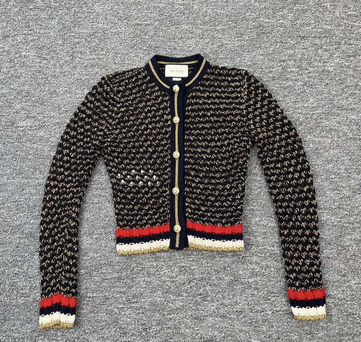 Gucci Gucci Striped Hollowed-out Tweed Jacket K12 Size S / US 4 / IT 40 - 1 Thumbnail