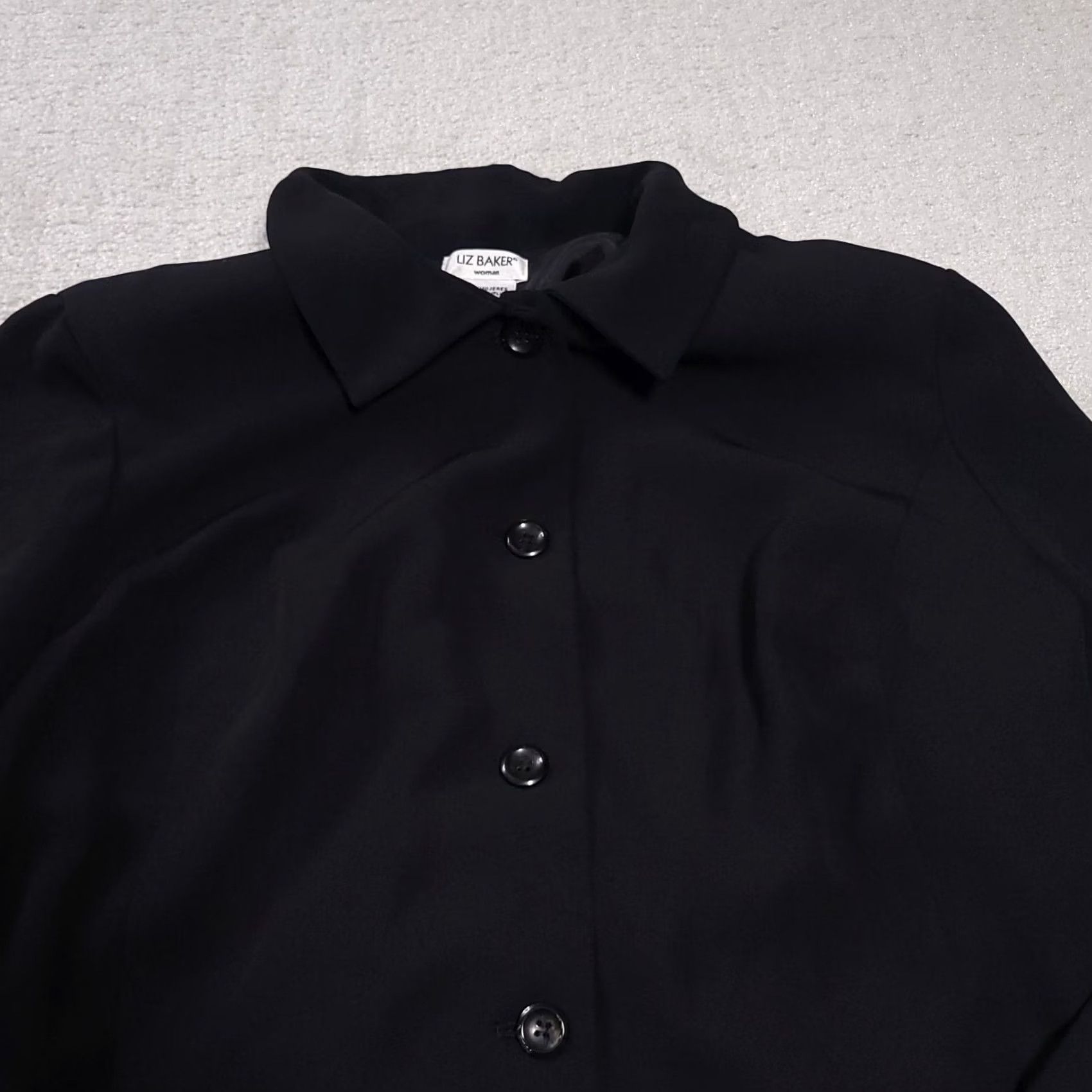 Vintage Liz Baker Button Up Blazer Shirt Womens 22W Plus Black Shoulder Pads Long Sleeve Size 3XL / US 20-22 - 3 Thumbnail