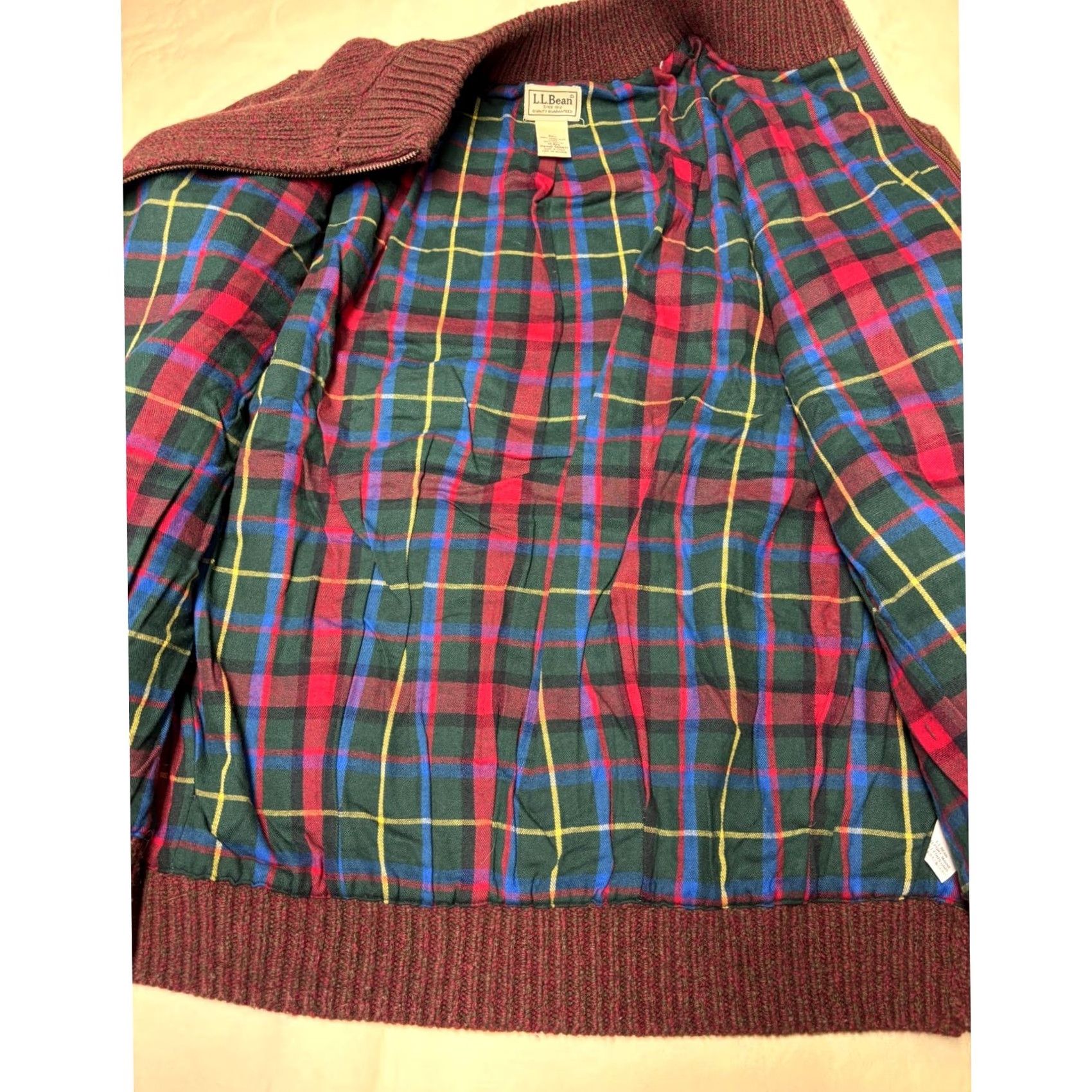 Vintage LL Bean Lambswool Plaid Lined Zip Up Sweater Burgundy Mens M Regular Size US M / EU 48-50 / 2 - 2 Thumbnail