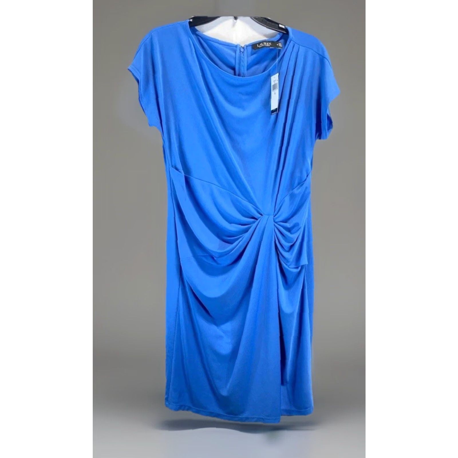 Ralph Lauren NEW Lauren by Ralph Lauren Short Sleeve Ruched Sheath Dress Size 14 Women Blue - Classic Stretch Knee Length NWT Size XL / US 12-14 / IT 48-50 - 2 Thumbnail