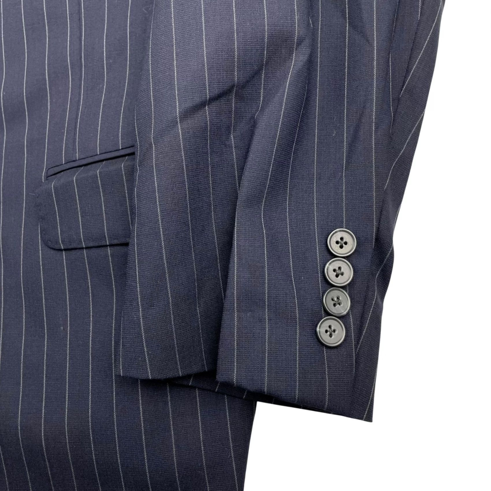 Vintage Samuelsohn Blazer Jacket Navy Blue Stripe 2-Button 42XS Wool Single-Breasted Notch Lapel Mens Regular Short Vintage: No Size 42R - 4 Thumbnail