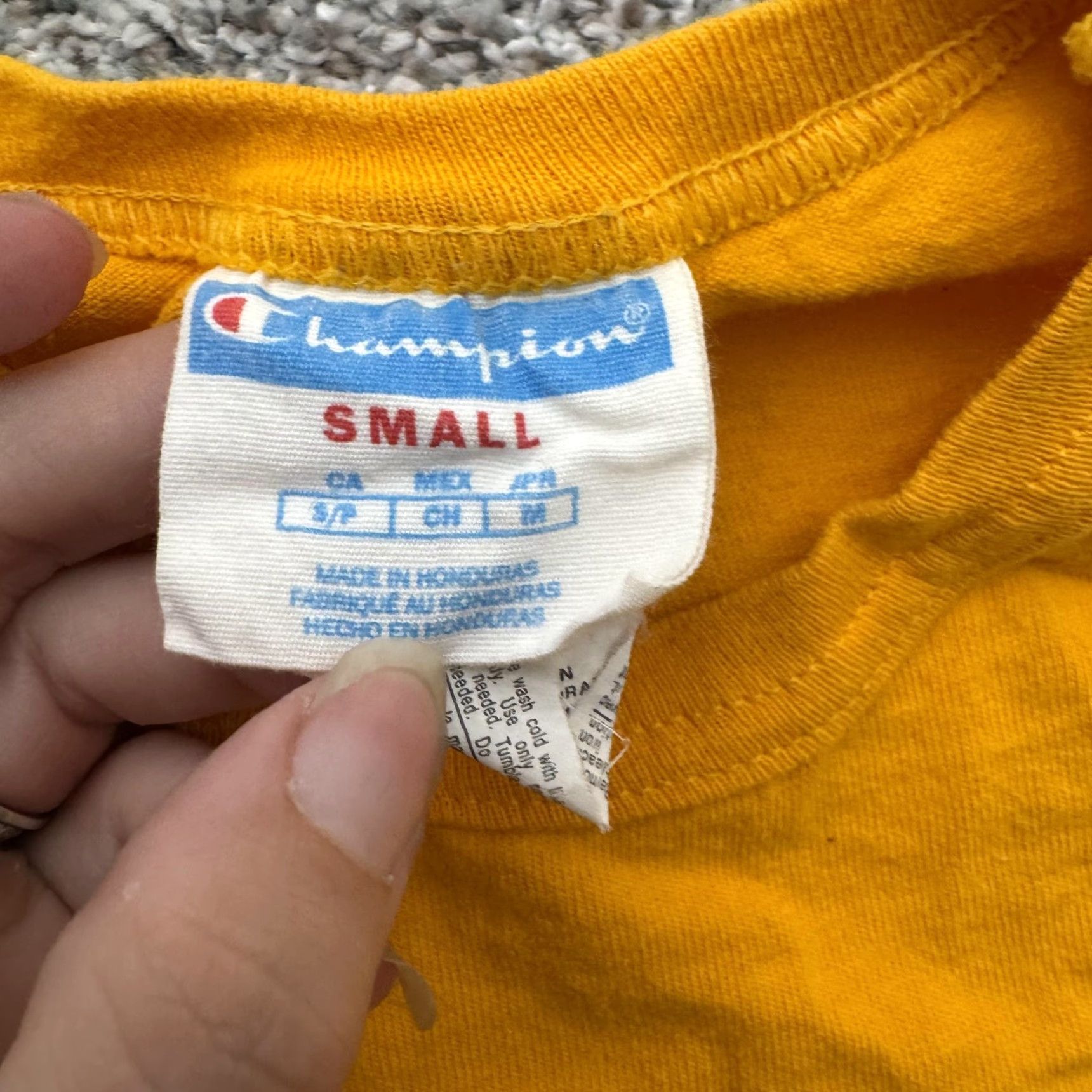 Champion Champion Shirt Mens Small Yellow Embroidered Logo Classic Casual Tee 100% Cotton Men Crew Neck Short Sleeve Solid Vintage No Size US S / EU 44-46 / 1 - 3 Thumbnail