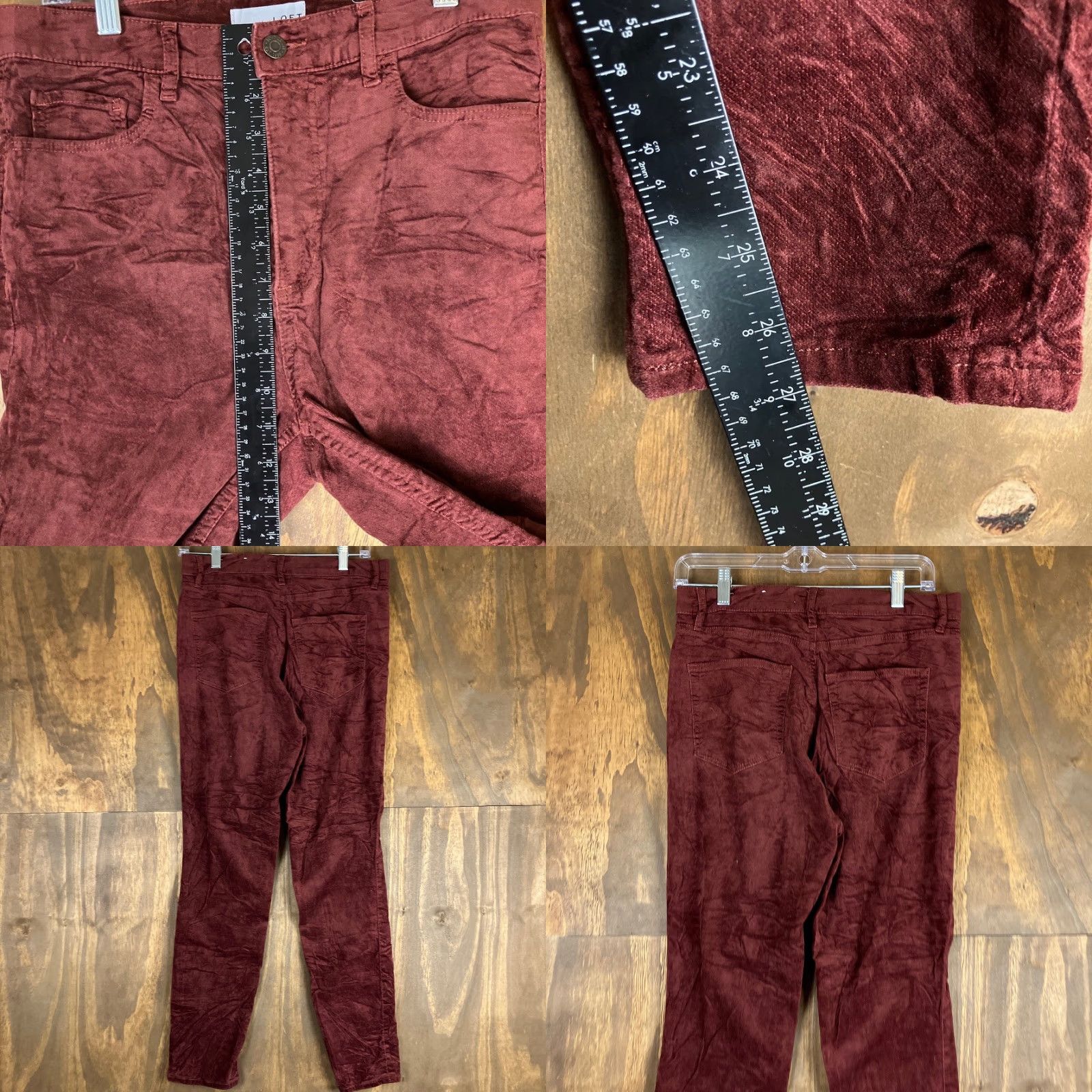 Loft LOFT Womens Pants Slim Straight High Rise Velvet Maroon 6/28 Size 6 Inseam 27 in Pockets Stretch Casual Workwear Size 30" / US 8 / IT 44 - 8 Thumbnail