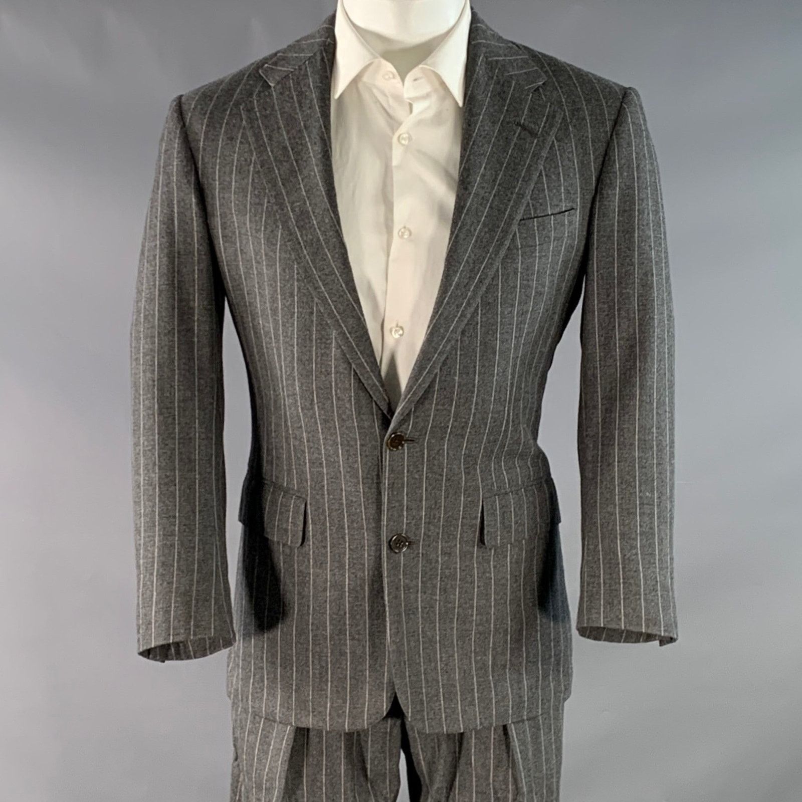 Ralph Lauren Size 39 Grey Chalkstripe Wool Notch Lapel Pleated Suit Size 40R - 1 Thumbnail