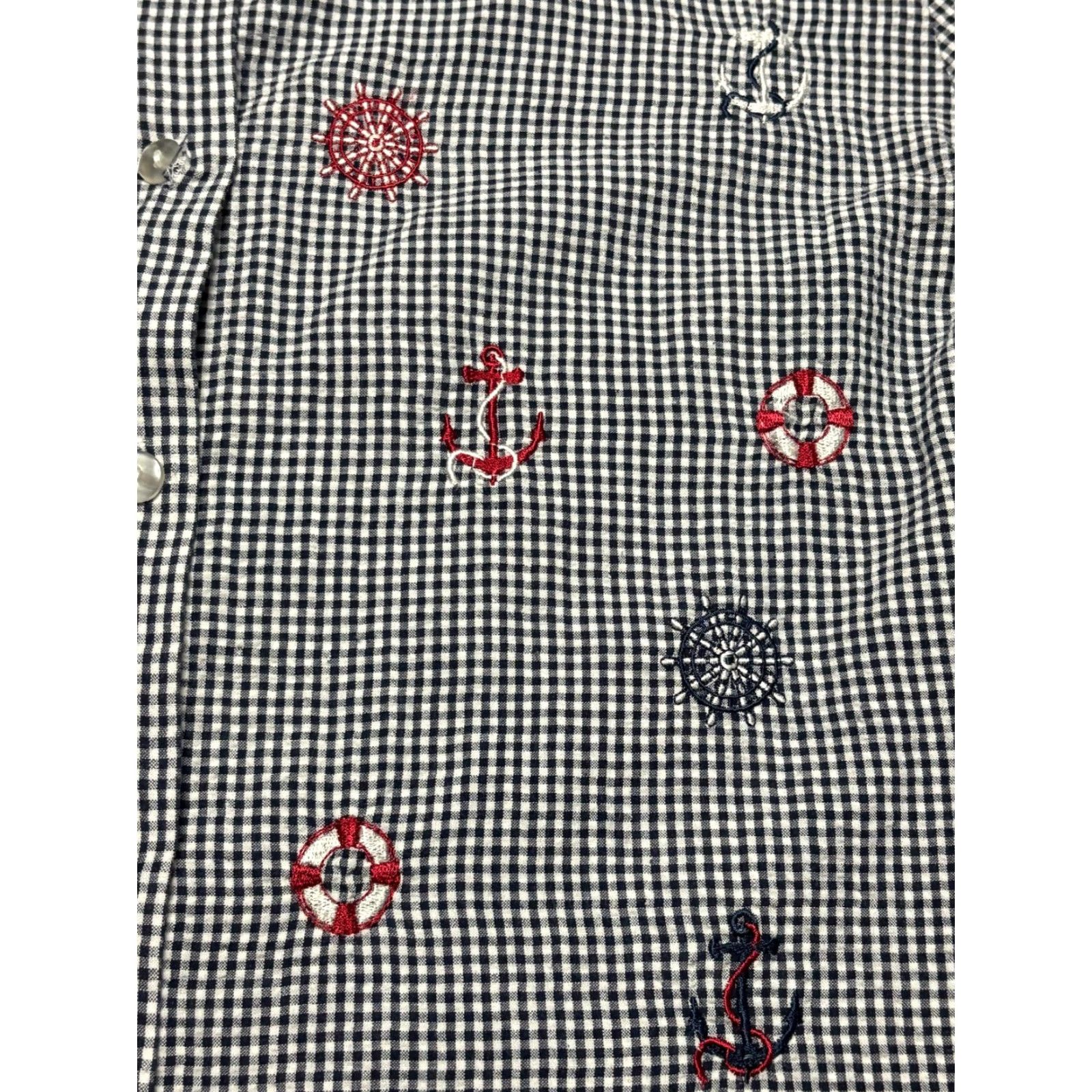 Vintage BON WORTH Top Womens Large L Blue Nautical Button Up Short Sleeve Embordered Shirt Size L / US 10 / IT 46 - 2 Thumbnail