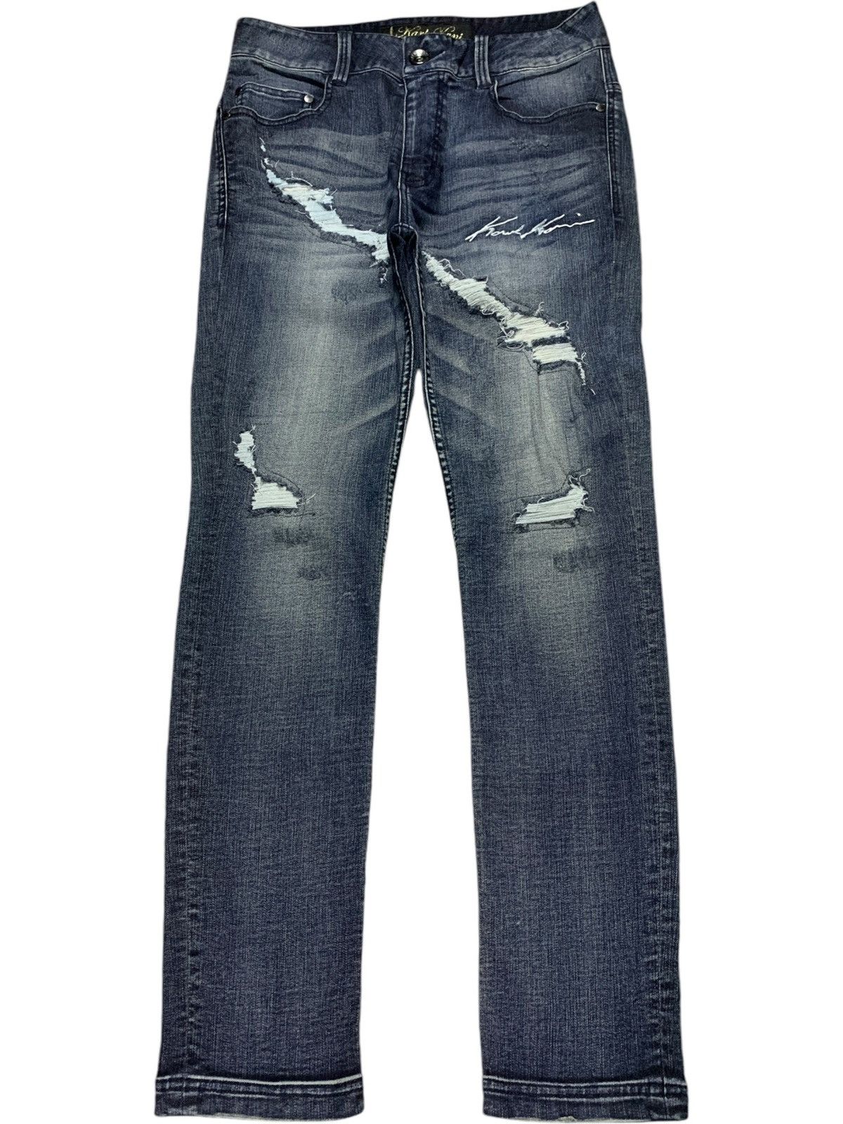 Japanese Brand × Karl Kani Vintage Japanese Karl Kani Faded Rip Slim Distressed Jeans Size US 32 / EU 48 - 1 Thumbnail
